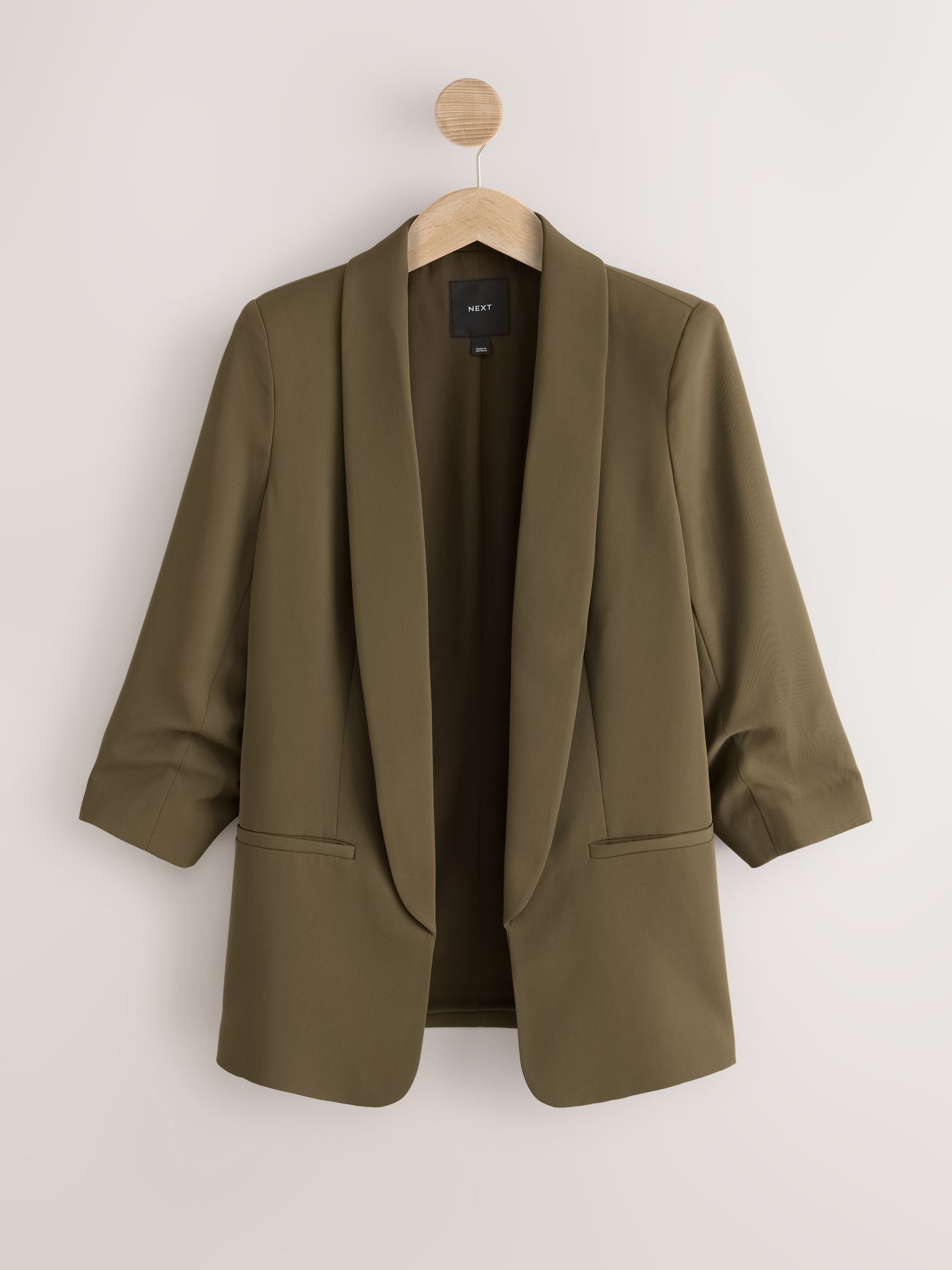 Relaxed Ruched Sleeve Blazer - Olive Green - Regular - SIP Still Life