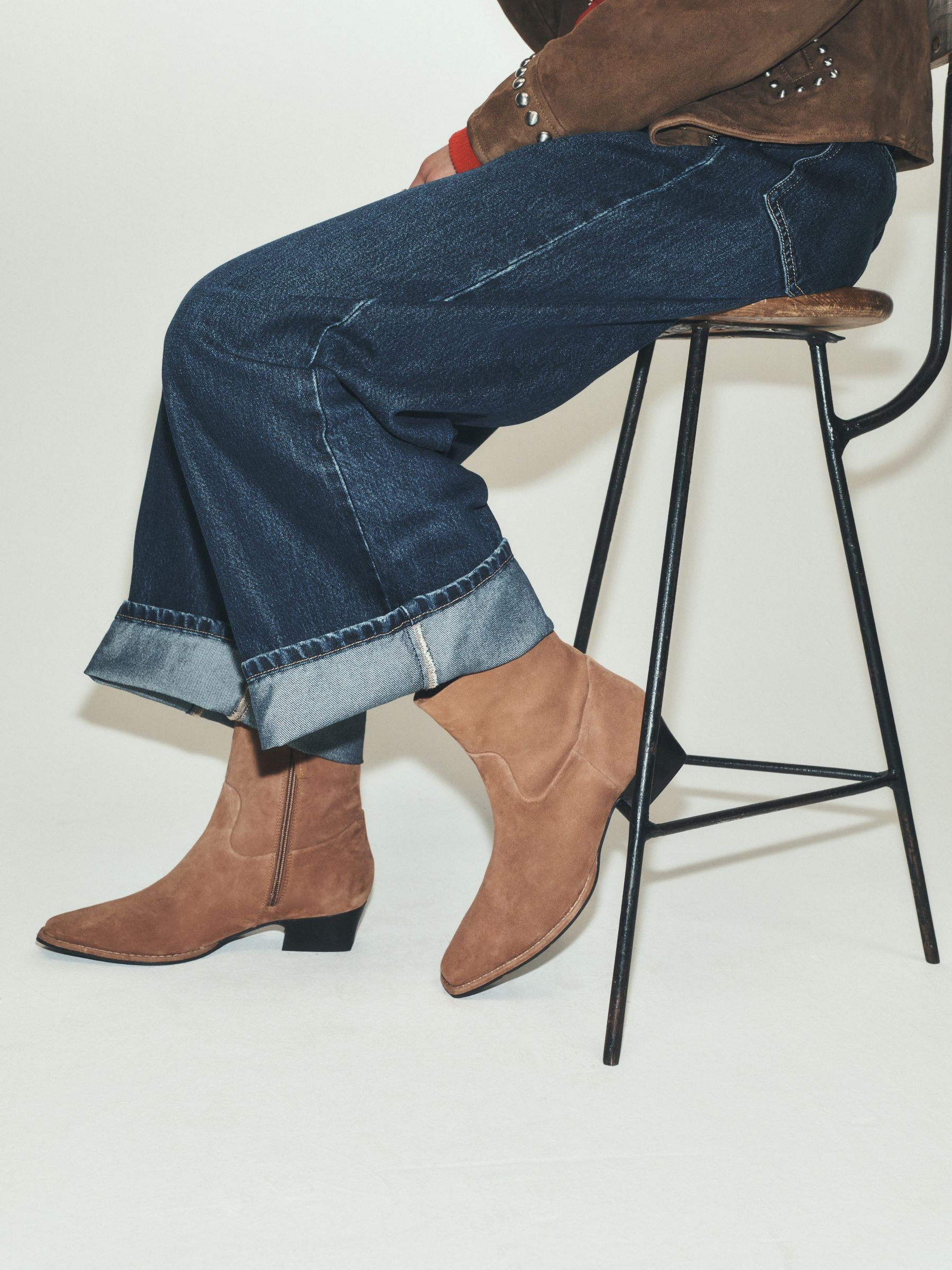 Forever Comfort® Standard/Wide Fit Leather Ankle Western Boots - Tan Brown Suede - Regular - Location Worn