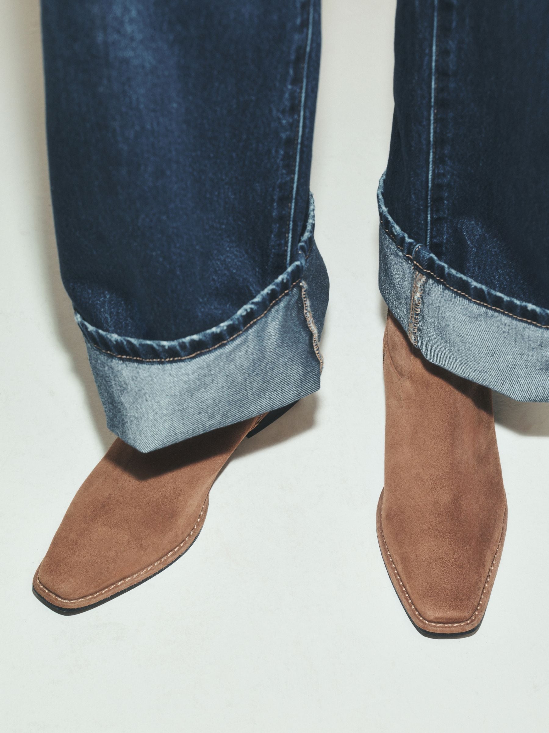 Forever Comfort® Standard/Wide Fit Leather Ankle Western Boots - Tan Brown Suede - Regular - Location Worn