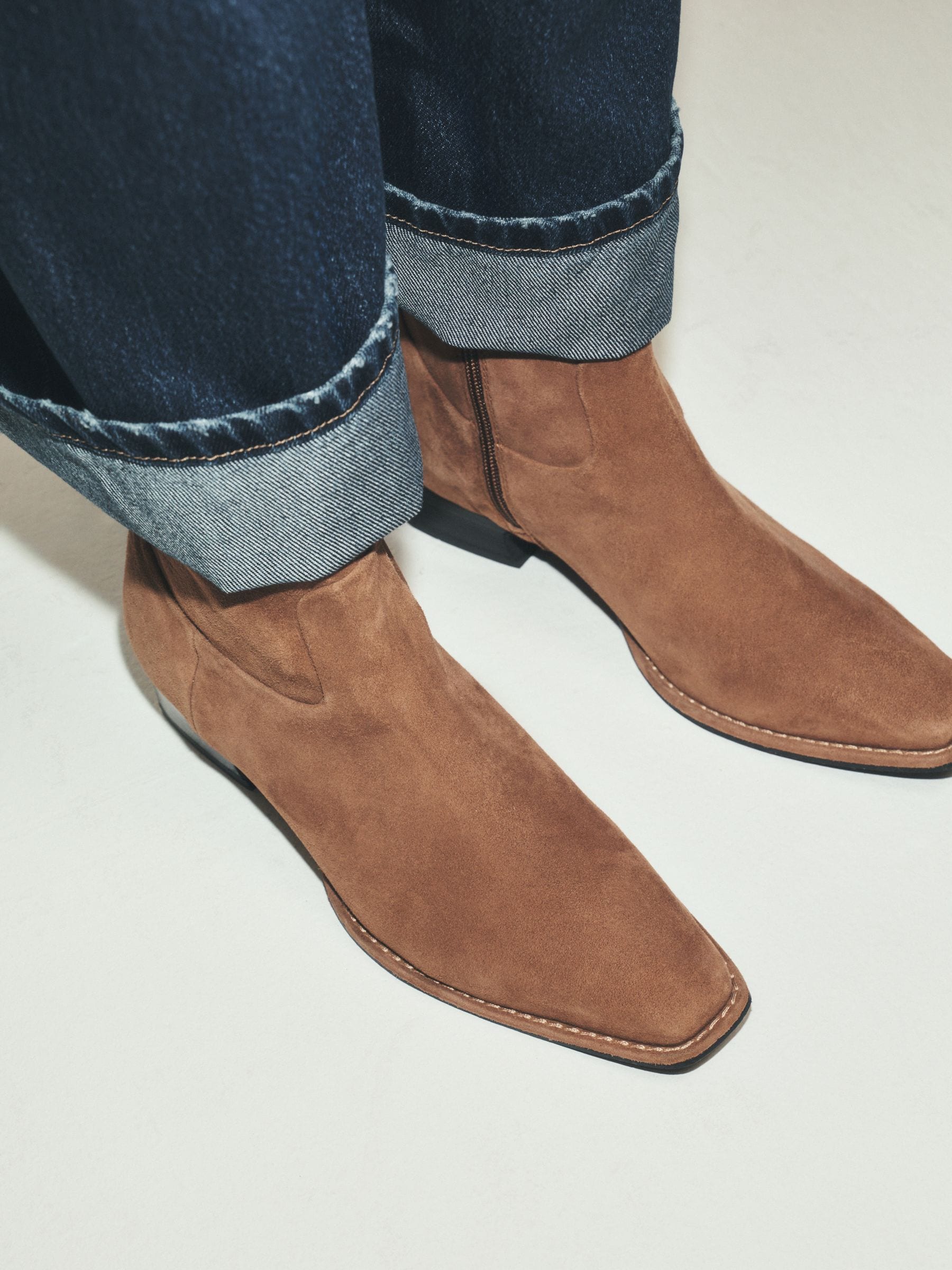 Forever Comfort® Standard/Wide Fit Leather Ankle Western Boots - Tan Brown Suede - Regular - Location Worn