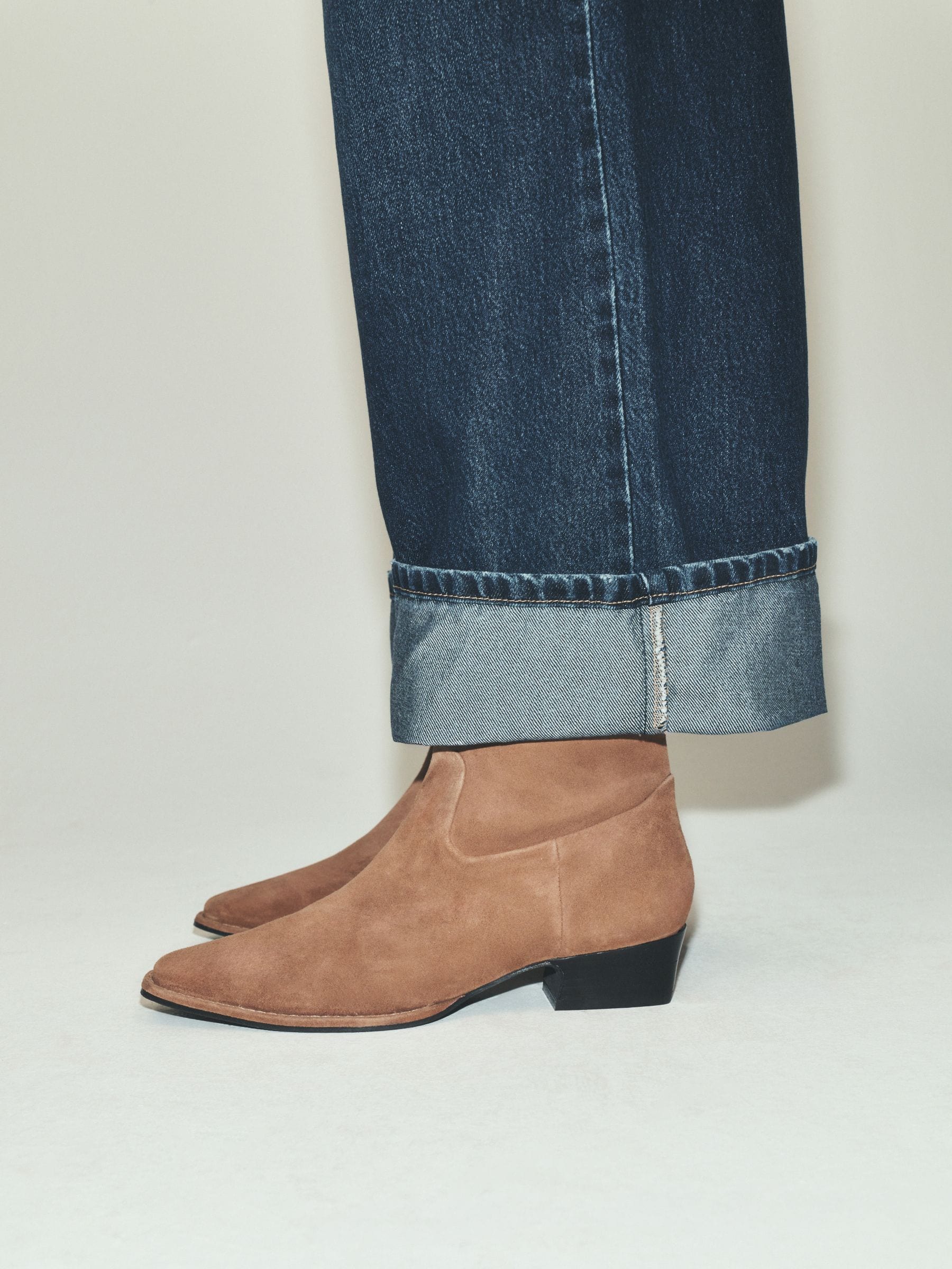 Forever Comfort® Standard/Wide Fit Leather Ankle Western Boots - Tan Brown Suede - Regular - Location Worn