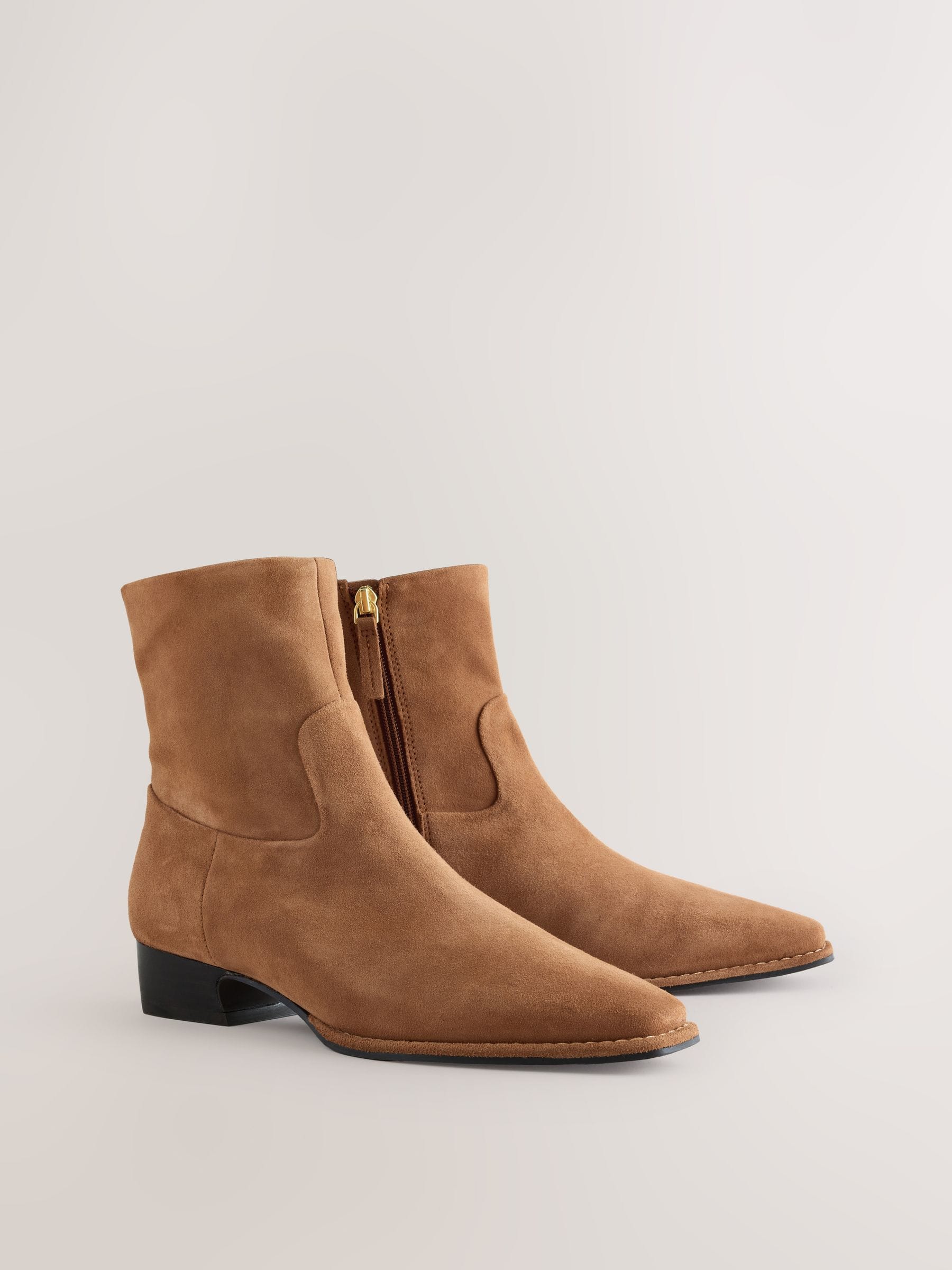 Forever Comfort® Standard/Wide Fit Leather Ankle Western Boots - Tan Brown Suede - Regular - SIP Still Life