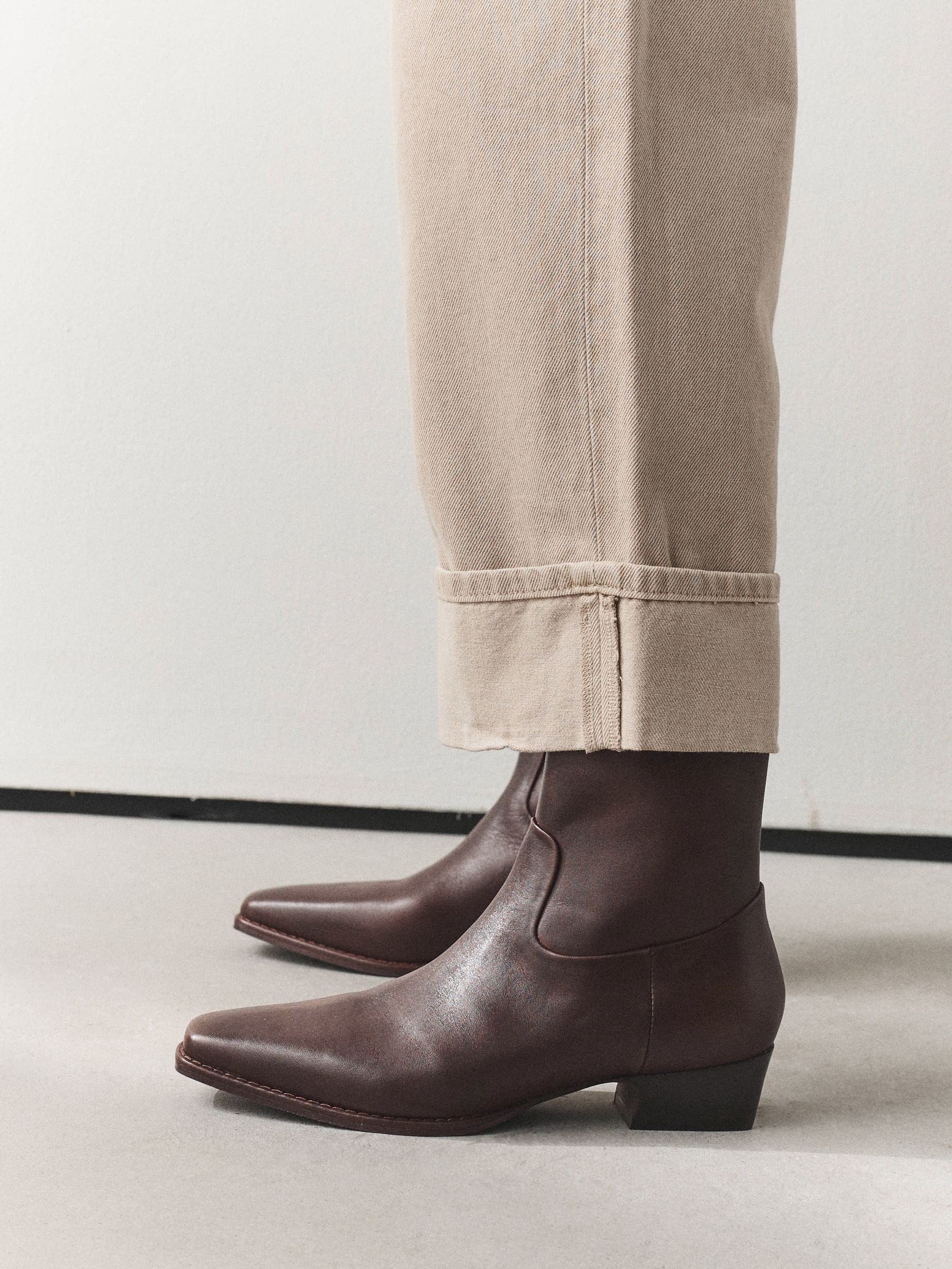 Forever Comfort® Standard/Wide Fit Leather Ankle Western Boots - Chocolate Brown - Regular - SIP Still Life