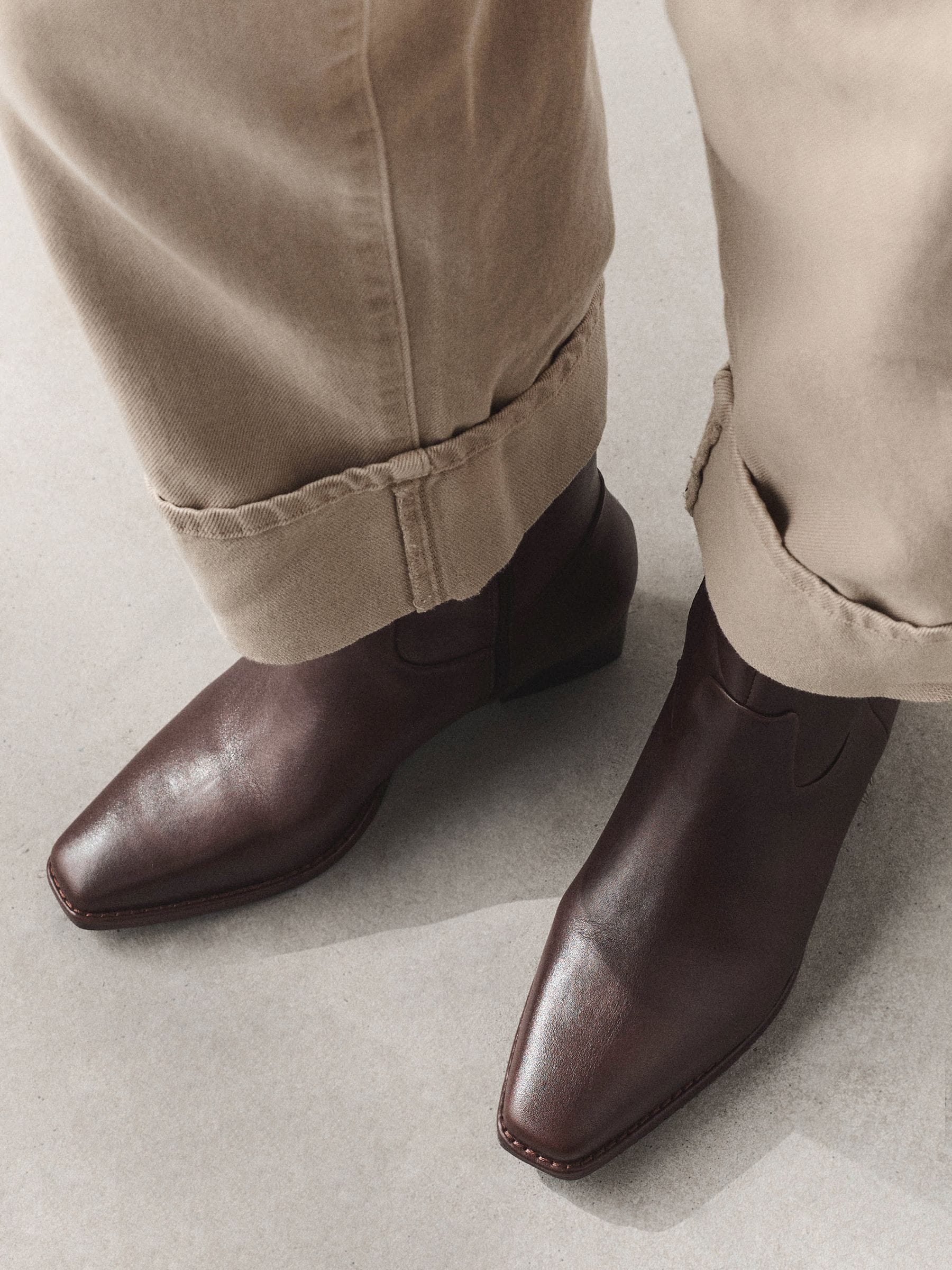 Forever Comfort® Standard/Wide Fit Leather Ankle Western Boots - Chocolate Brown - Regular - SIP Worn