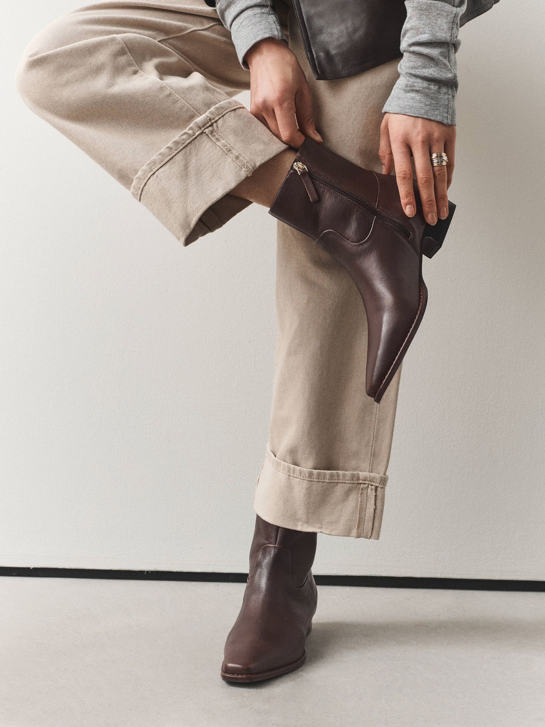 Forever Comfort® Standard/Wide Fit Leather Ankle Western Boots - Chocolate Brown - Regular - SIP Worn