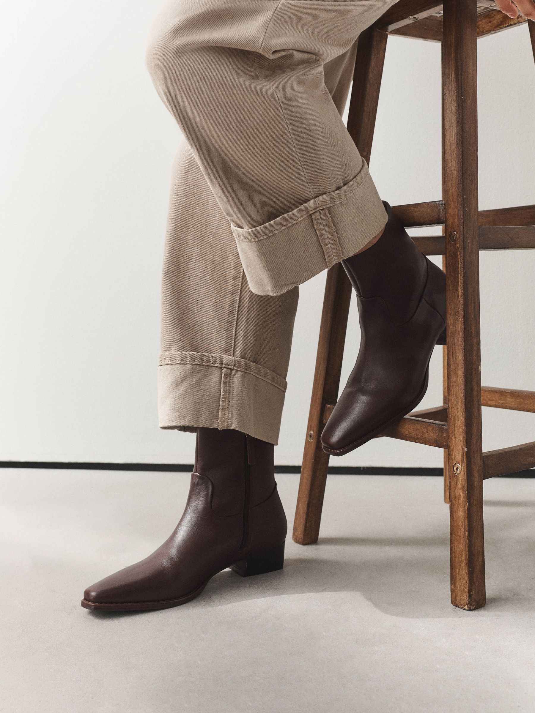 Forever Comfort® Standard/Wide Fit Leather Ankle Western Boots - Chocolate Brown - Regular - SIP Worn