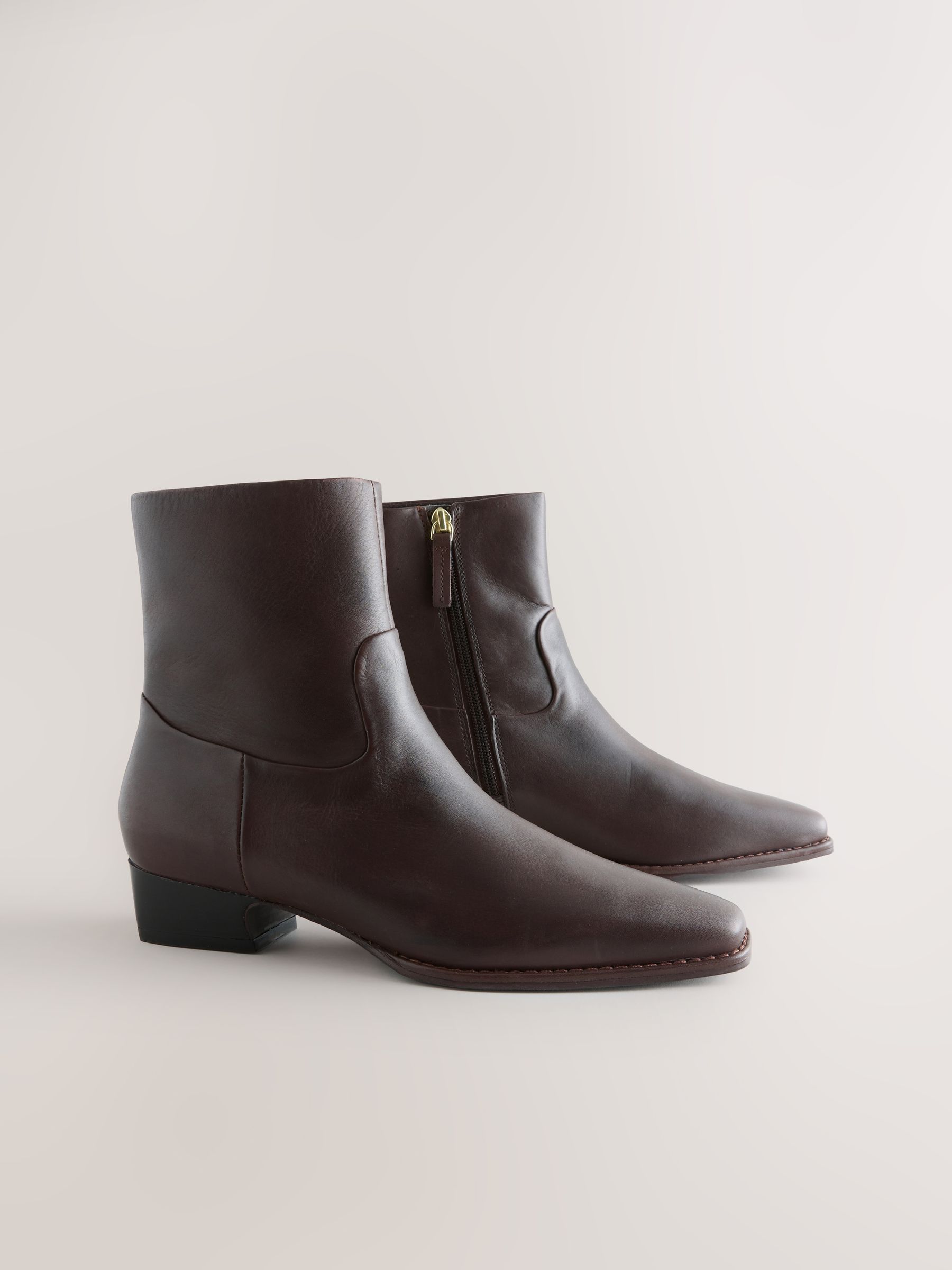 Forever Comfort® Standard/Wide Fit Leather Ankle Western Boots - Chocolate Brown - Regular - SIP Still Life