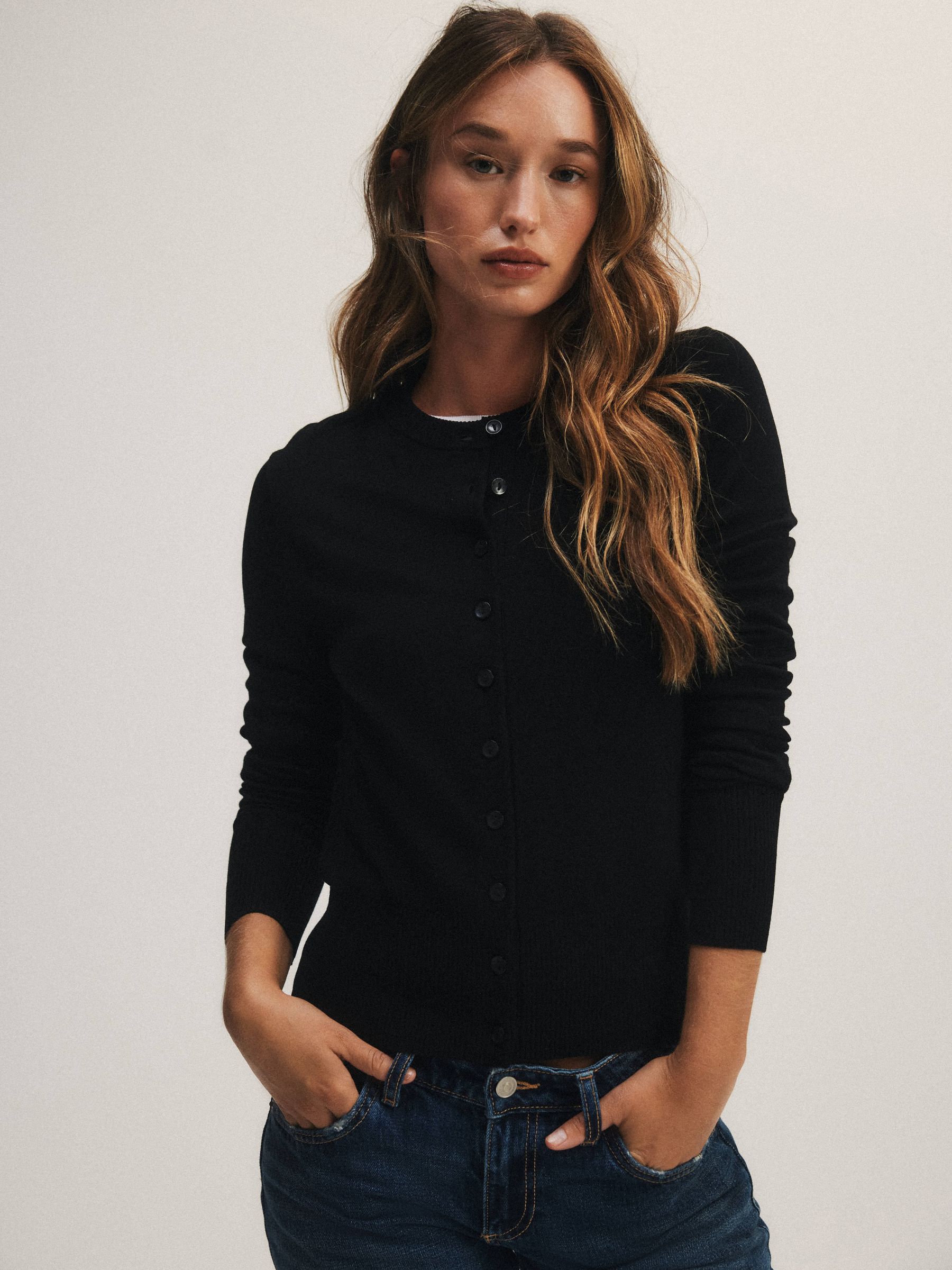 The Set 4 Pack Fine Knit Button Through Cardigan - Black/Chocolate Brown/Cinder Brown/Cream - Regular - SIP Worn