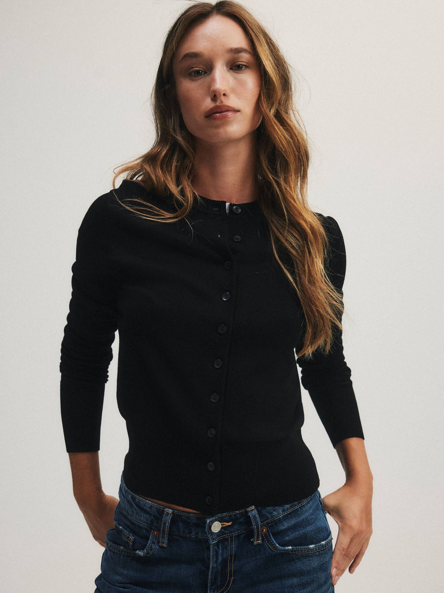 The Set 4 Pack Fine Knit Button Through Cardigan - Black/Chocolate Brown/Cinder Brown/Cream - Regular - SIP Worn