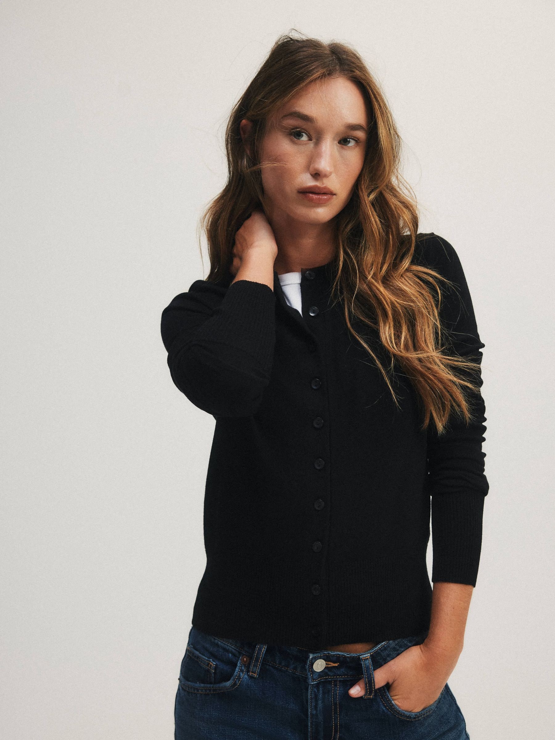 The Set 4 Pack Fine Knit Button Through Cardigan - Black/Chocolate Brown/Cinder Brown/Cream - Regular - SIP Worn