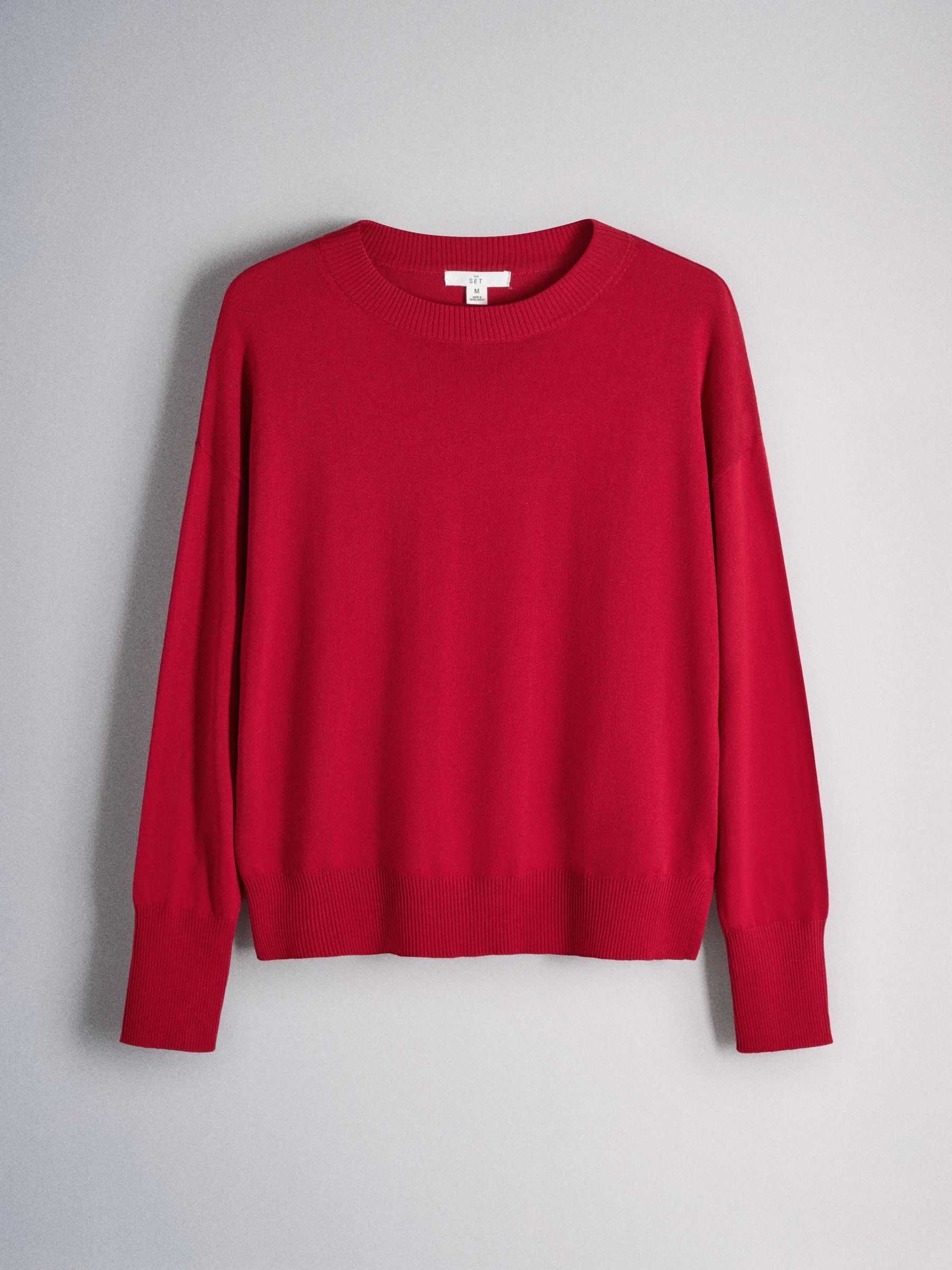 The Set Fine Knitted Crew Neck Jumpers - Red/Light Brown/Chocolate Brown - 3 Pack - SIP Still Life