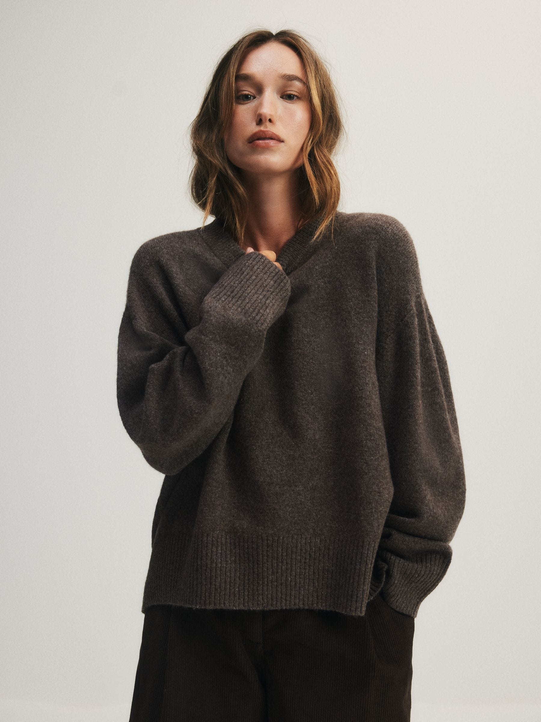 The Set 3 Pack Crew Neck Jumpers - Cream/Taupe Brown/Chocolate Brown - Regular - SIP Worn