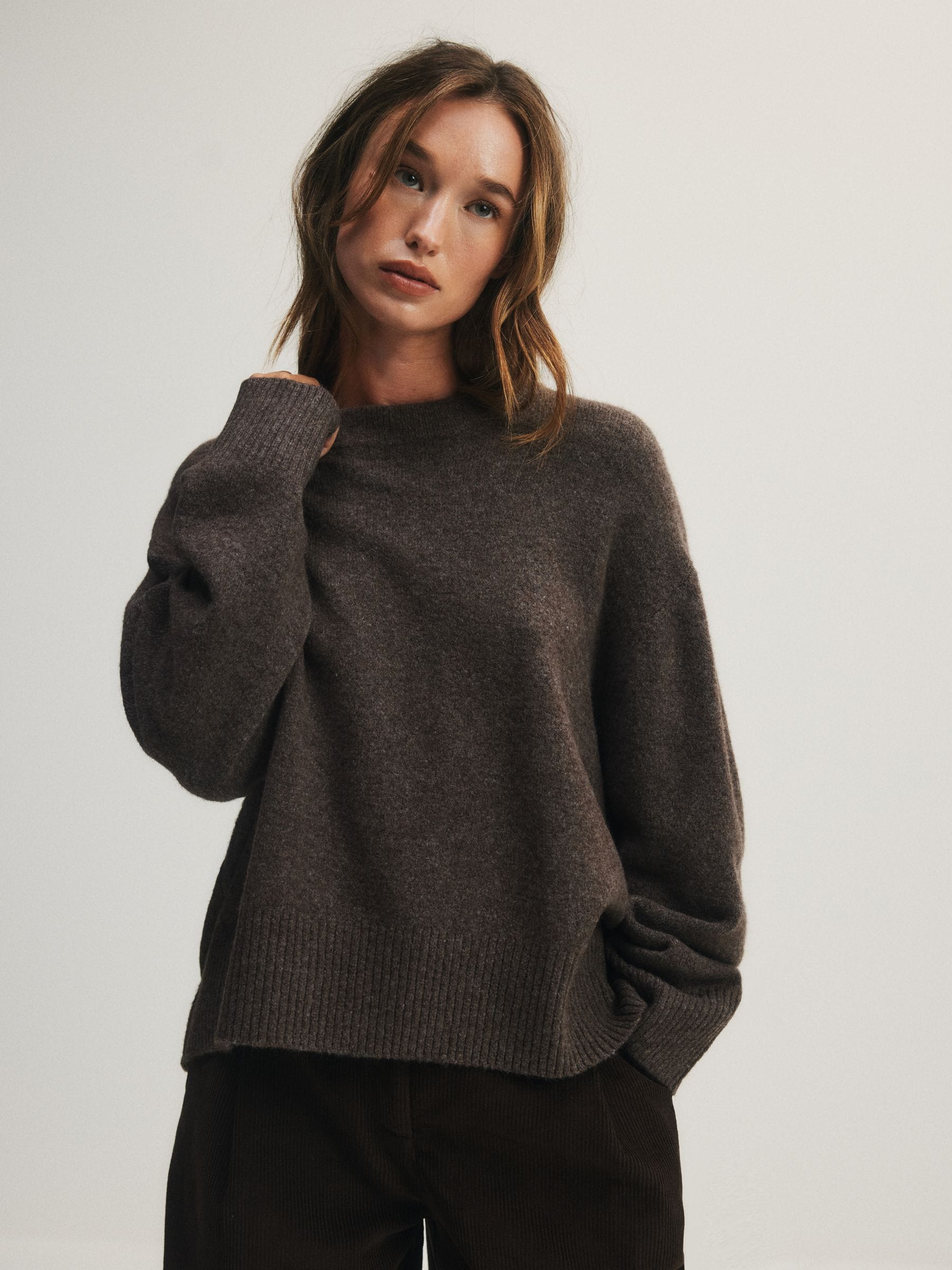 The Set 3 Pack Crew Neck Jumpers - Cream/Taupe Brown/Chocolate Brown - Regular - SIP Still Life