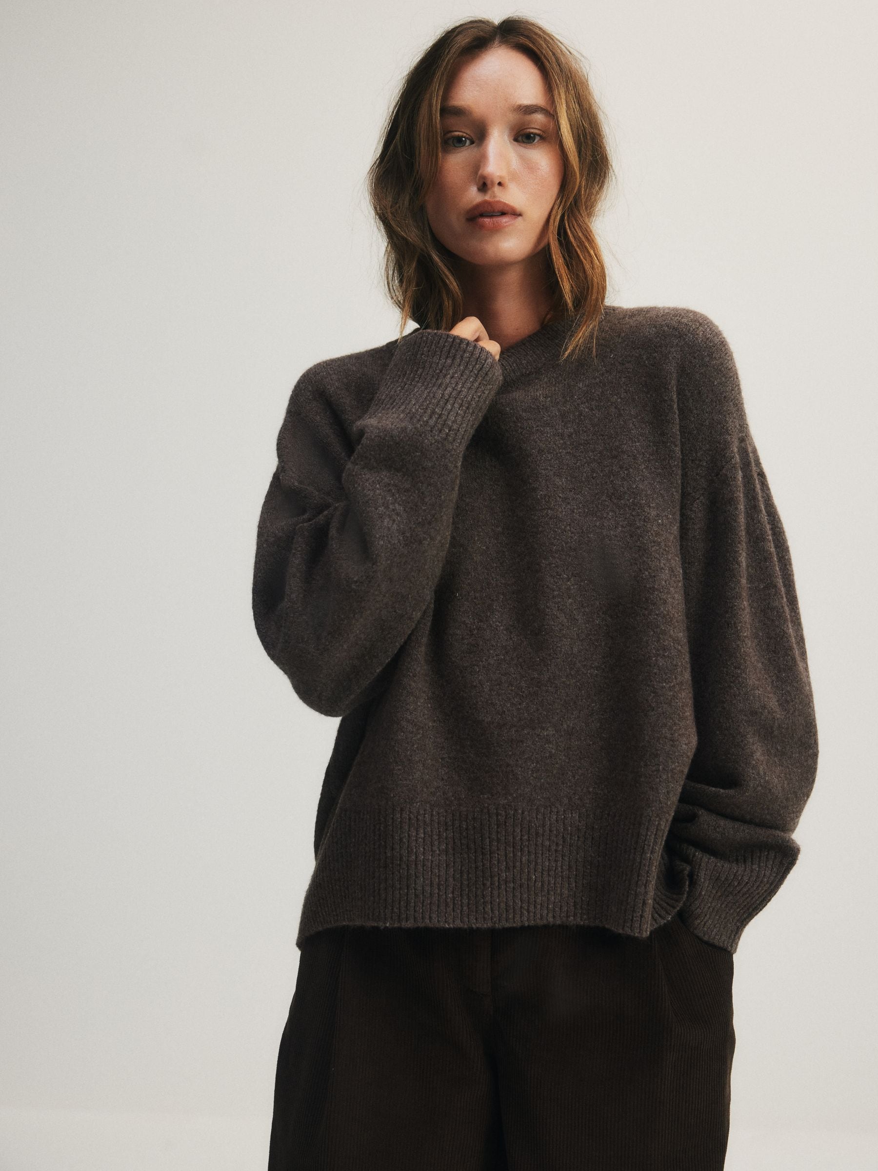 The Set 3 Pack Crew Neck Jumpers - Cream/Taupe Brown/Chocolate Brown - Regular - SIP Still Life