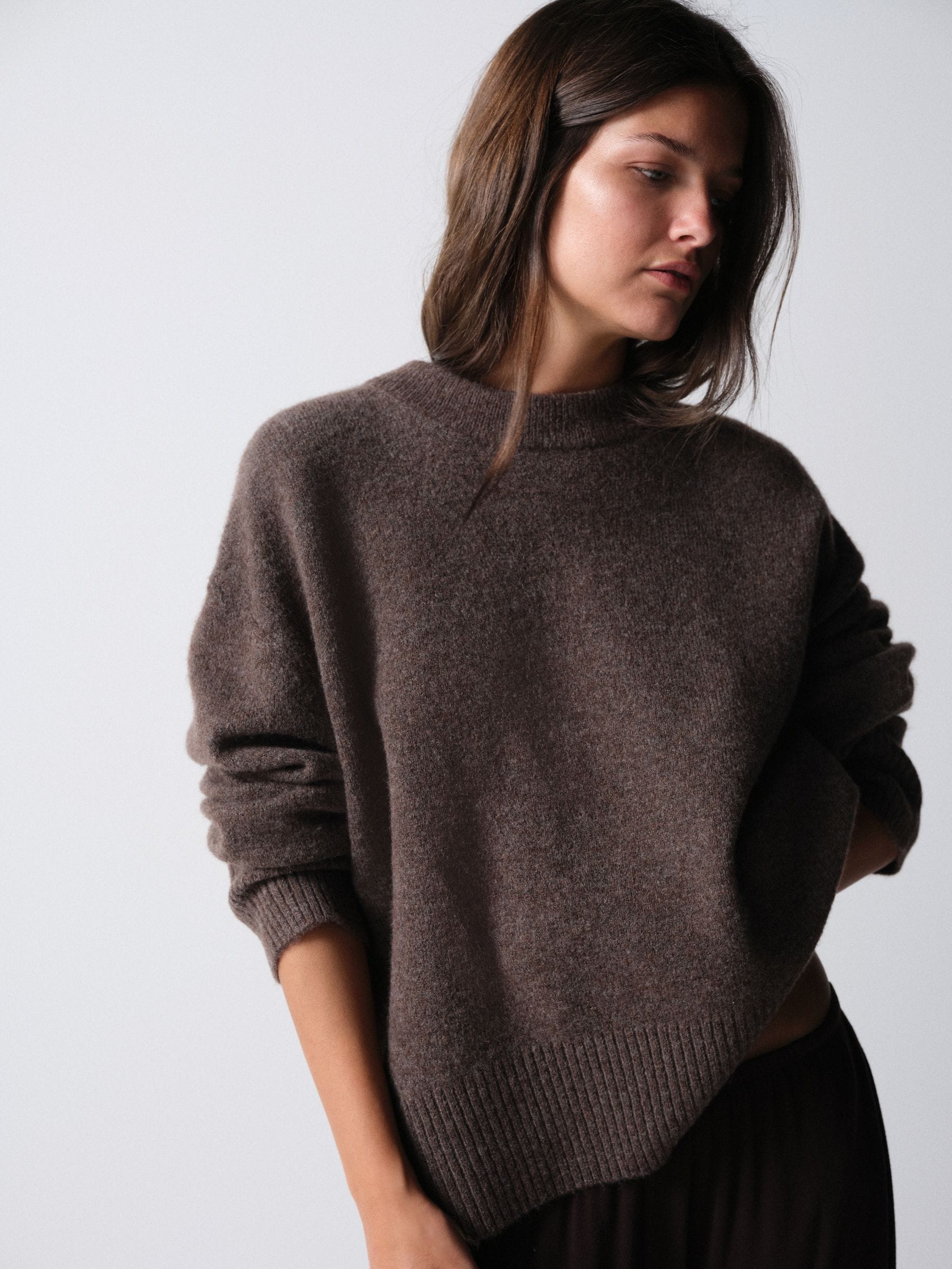 The Set 3 Pack Crew Neck Jumpers - Cream/Taupe Brown/Chocolate Brown - Regular - SIP Worn