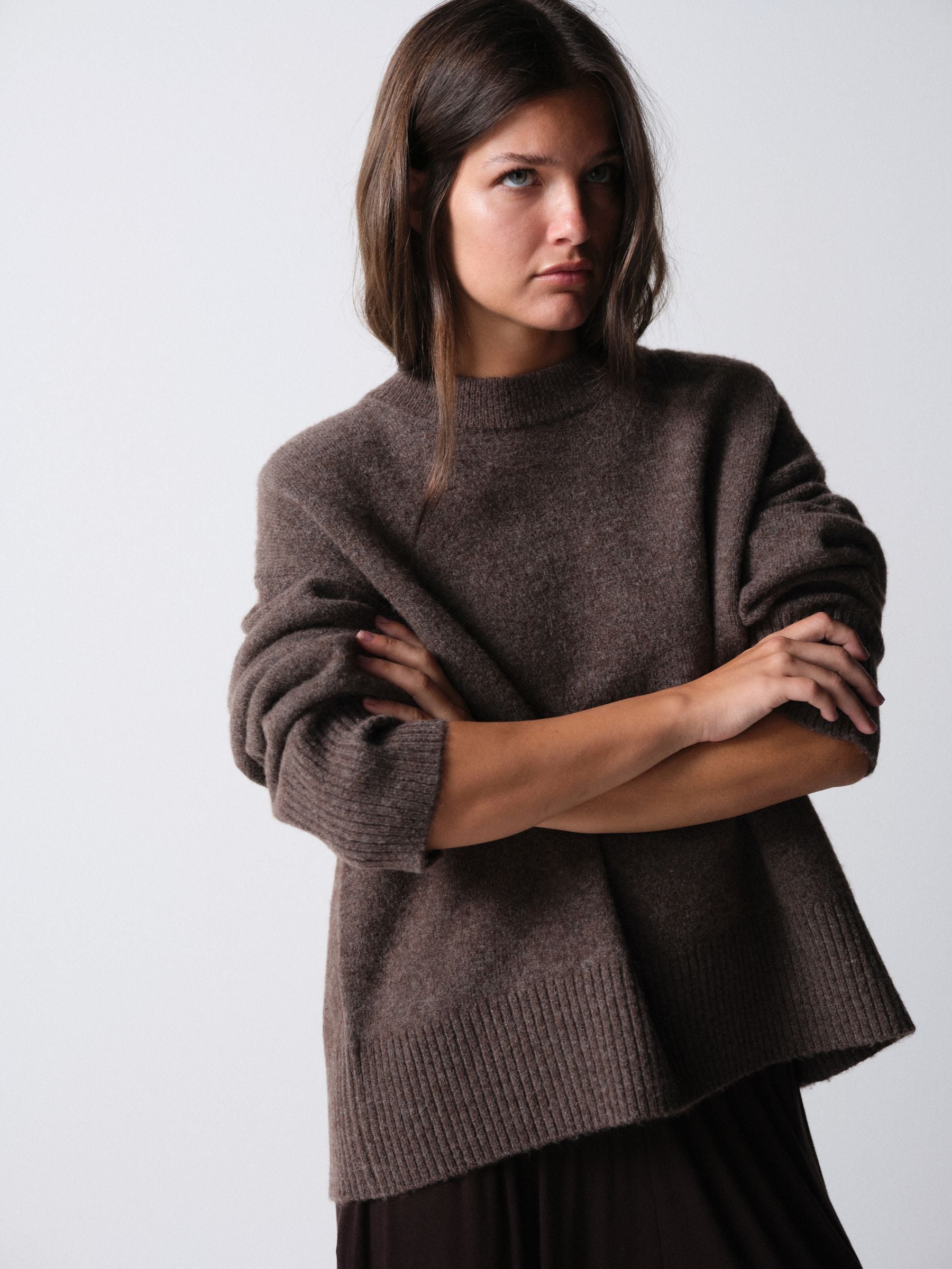 The Set 3 Pack Crew Neck Jumpers - Cream/Taupe Brown/Chocolate Brown - Regular - SIP Worn