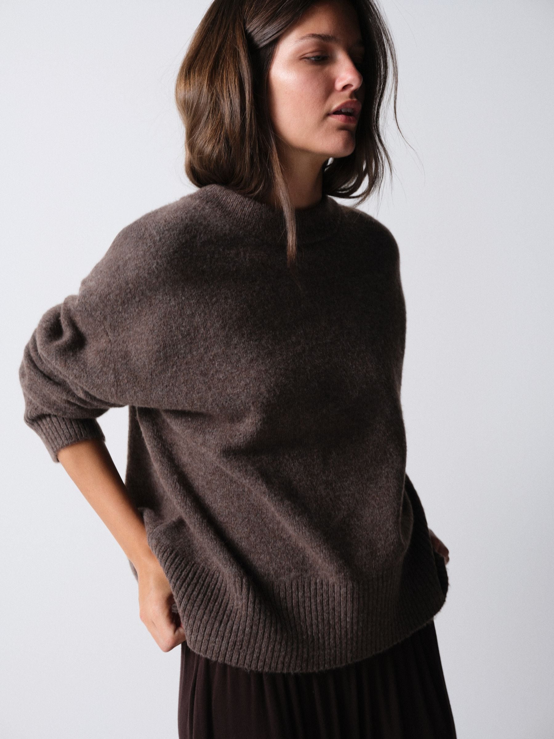 The Set 3 Pack Crew Neck Jumpers - Cream/Taupe Brown/Chocolate Brown - Regular - SIP Worn