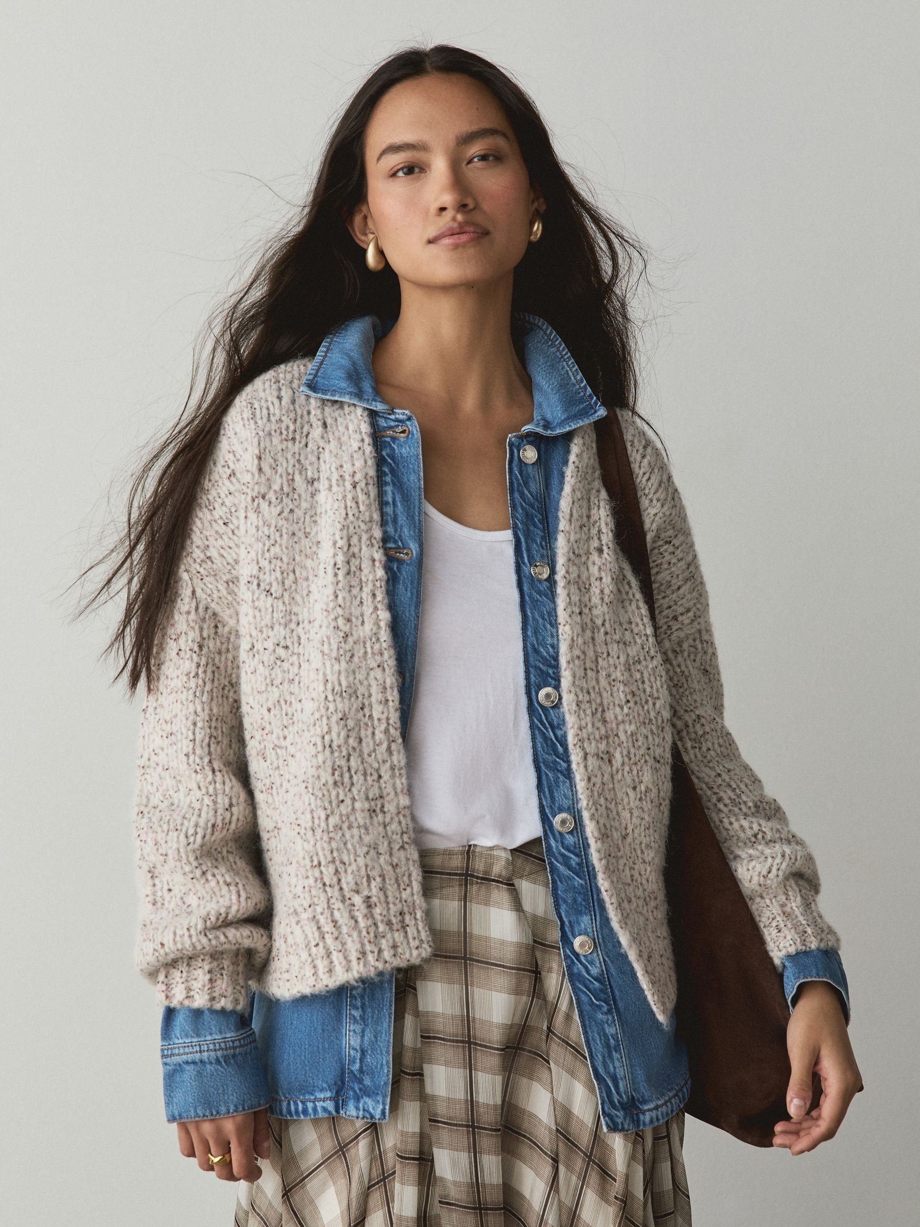 Soft Touch Chunky Knit Open Cardigan - Neutral Neppy - Regular - SIP Worn