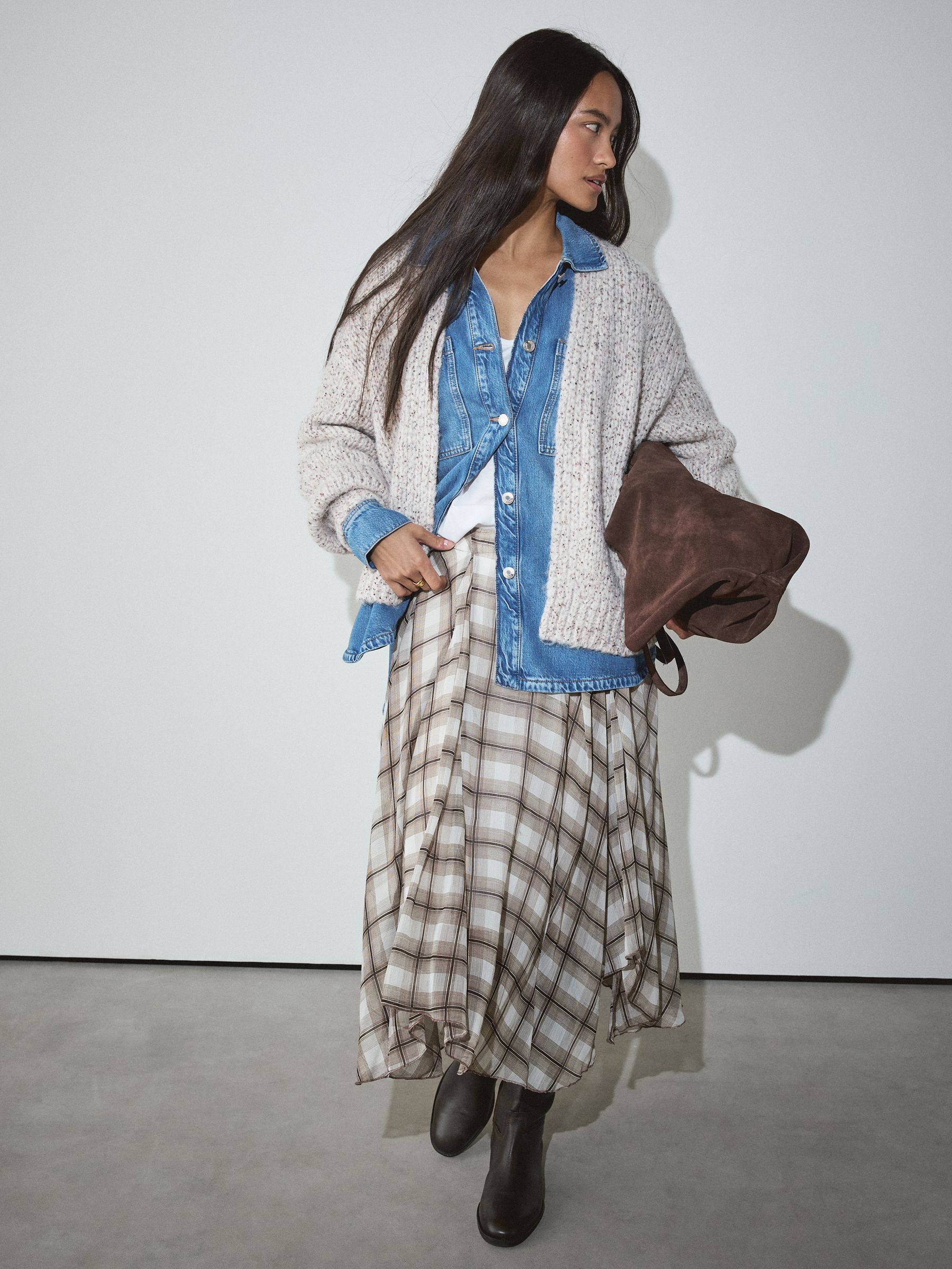 Soft Touch Chunky Knit Open Cardigan - Neutral Neppy - Regular - SIP Worn