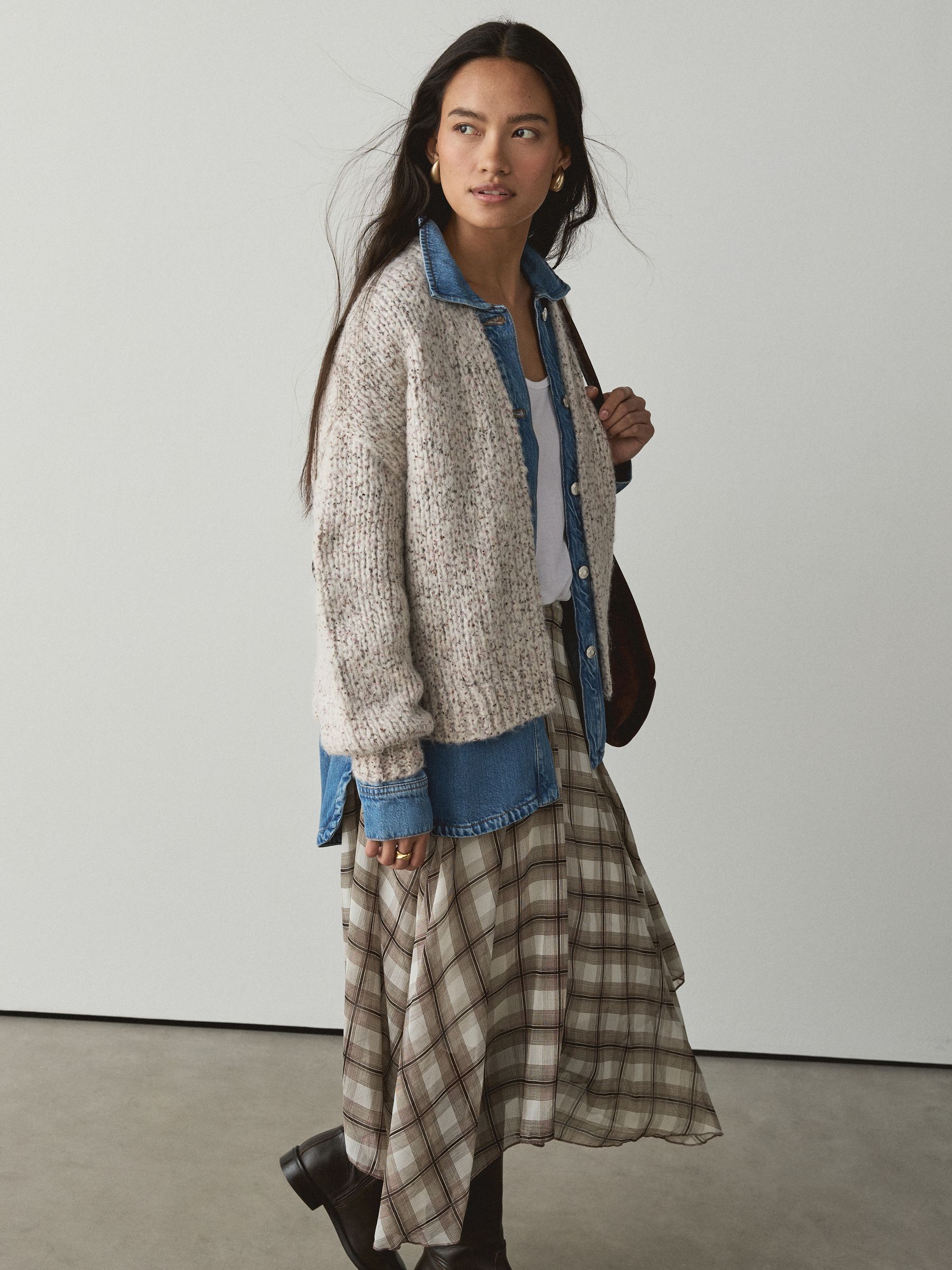 Soft Touch Chunky Knit Open Cardigan - Neutral Neppy - Regular - SIP Worn