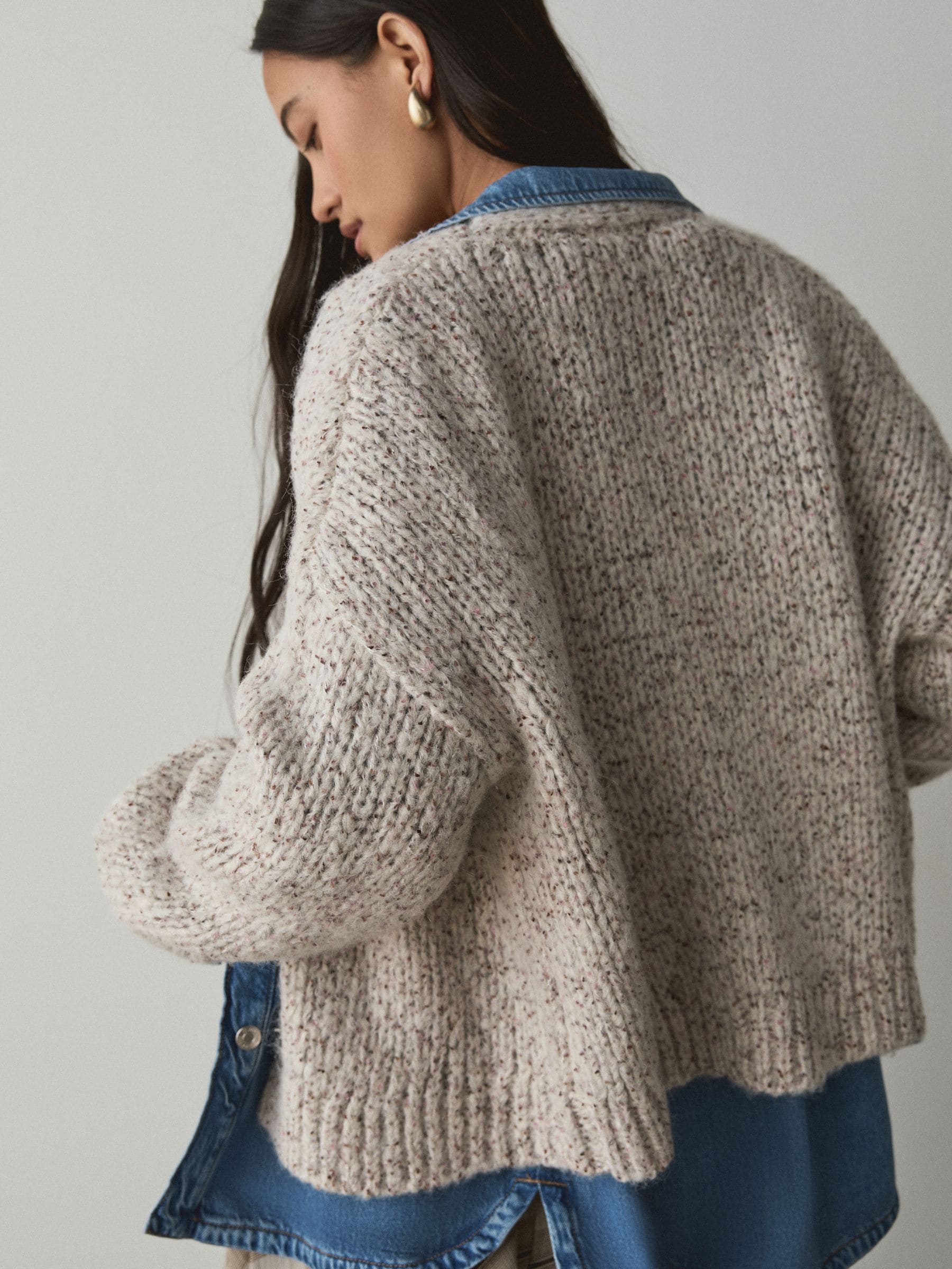 Soft Touch Chunky Knit Open Cardigan - Neutral Neppy - Regular - SIP Worn