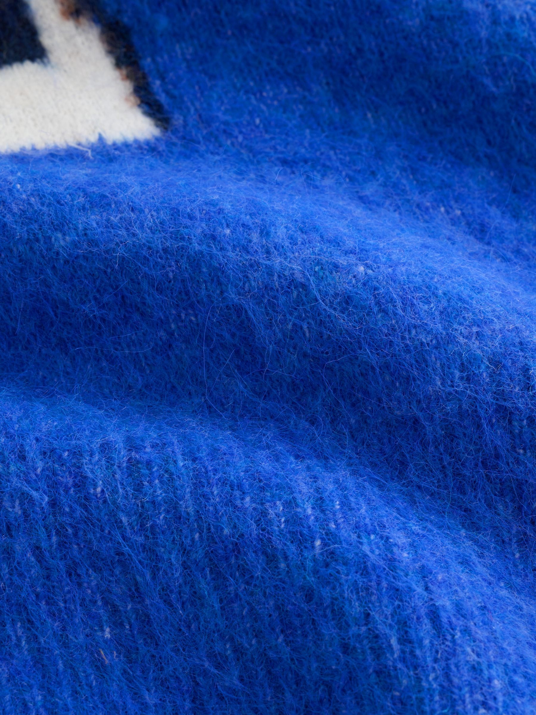 Long Sleeve Crew Neck Knitted Jumper With Wool - Cobalt Blue Dog Graphic - Regular - SIP Still Life