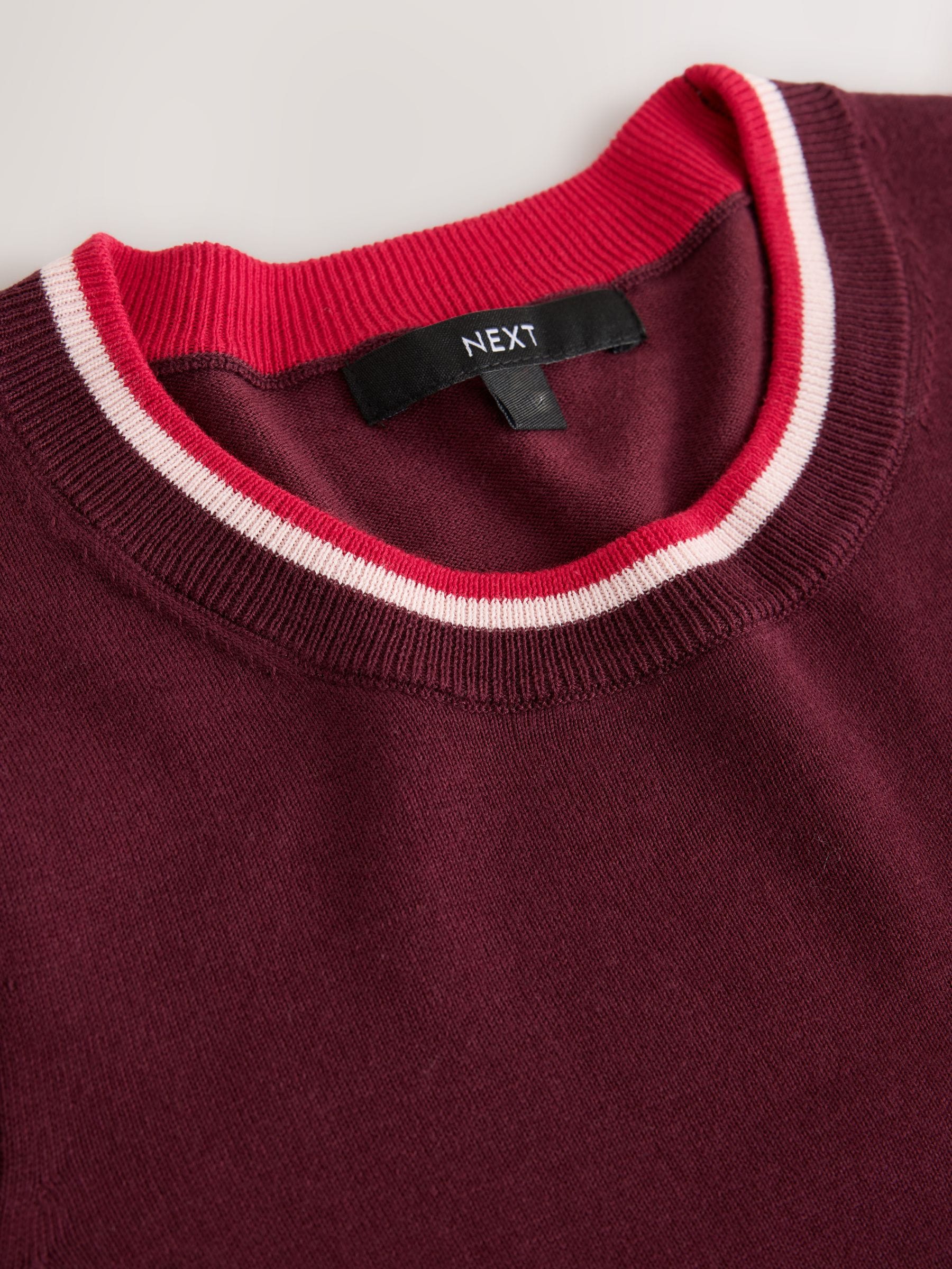 Cotton Rich Soft Touch Long Sleeve Crew Neck Jumper - Berry Red Argyle - Regular - SIP Still Life