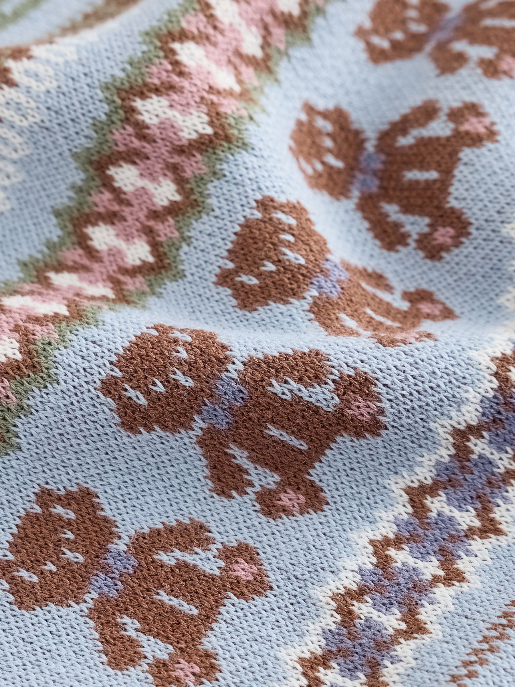 Cotton Rich Soft Touch Long Sleeve Crew Neck Jumper - Blue/Brown Fairisle - Regular - SIP Still Life