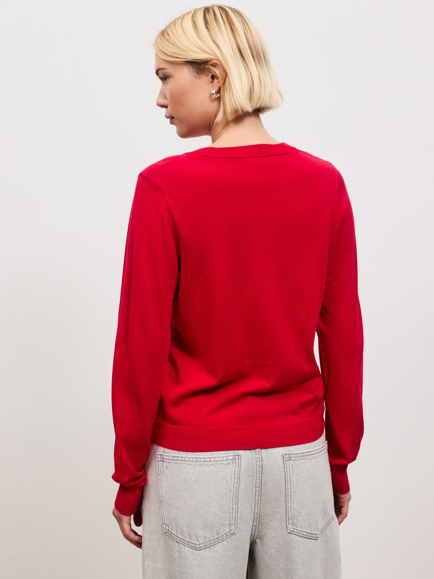 Cotton Rich Soft Touch Long Sleeve Crew Neck Jumper - Red Embellished Bows - Regular - Location Worn
