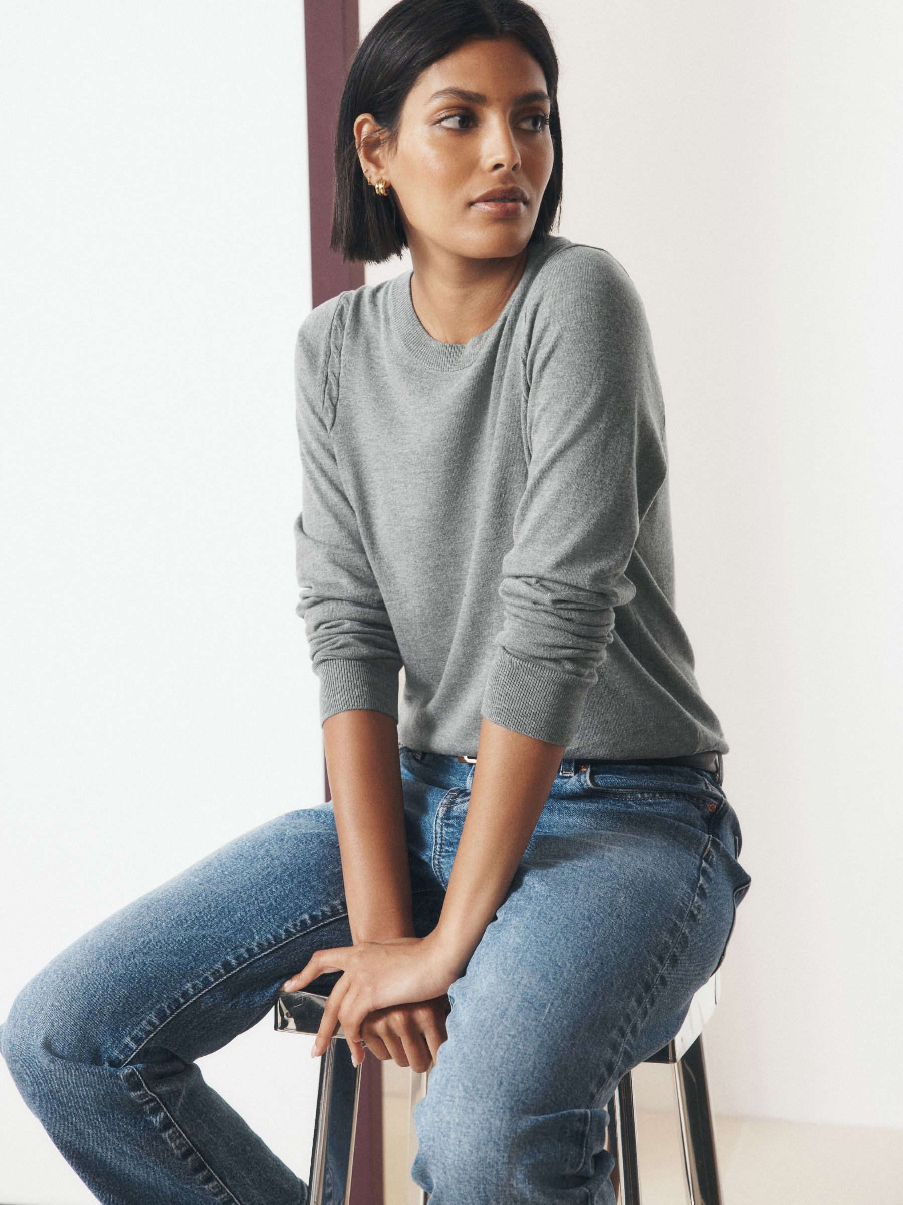 Cotton Rich Soft Touch Long Sleeve Crew Neck Jumper - Grey - Regular - SIP Worn