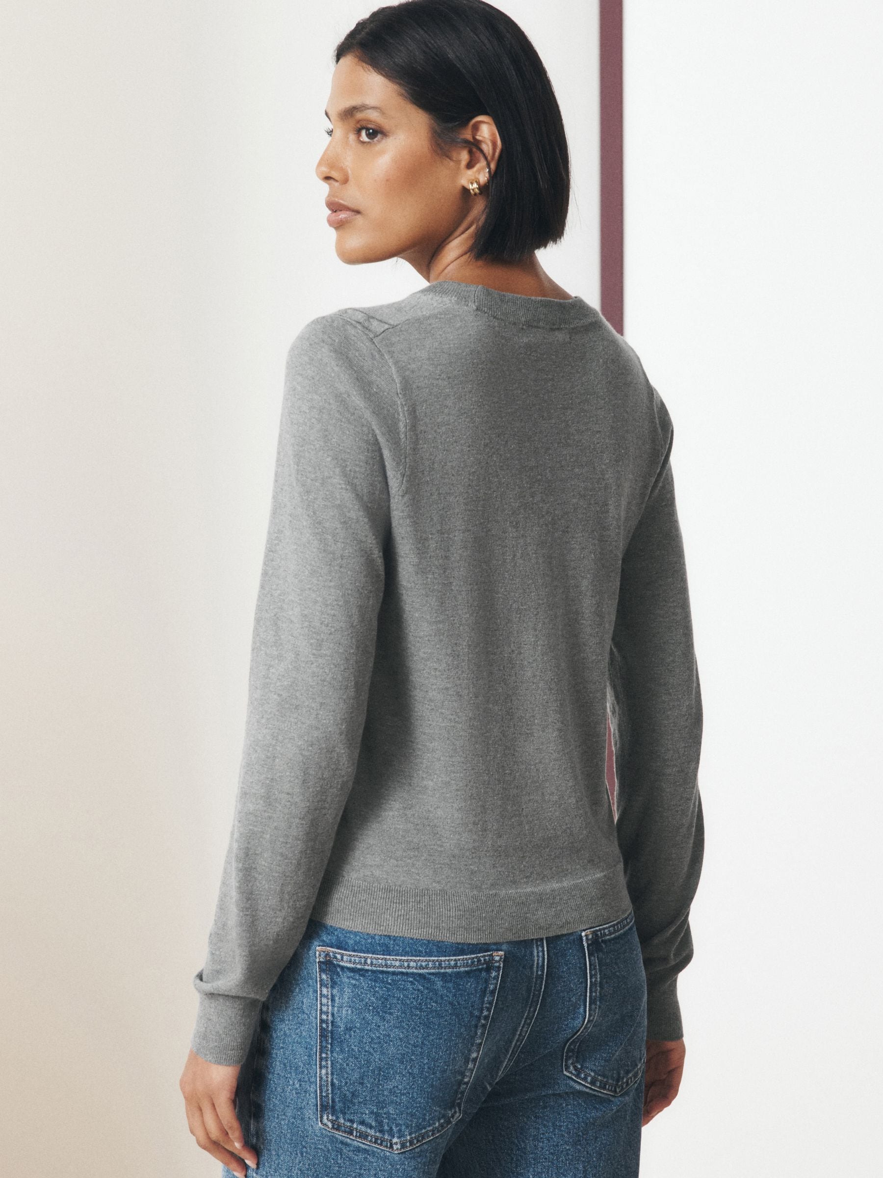 Cotton Rich Soft Touch Long Sleeve Crew Neck Jumper - Grey - Regular - Location Worn
