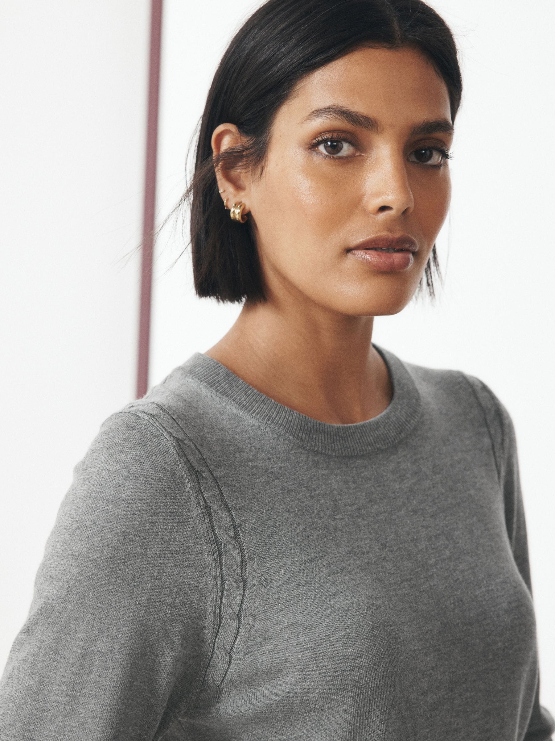 Cotton Rich Soft Touch Long Sleeve Crew Neck Jumper - Grey - Regular - Location Worn