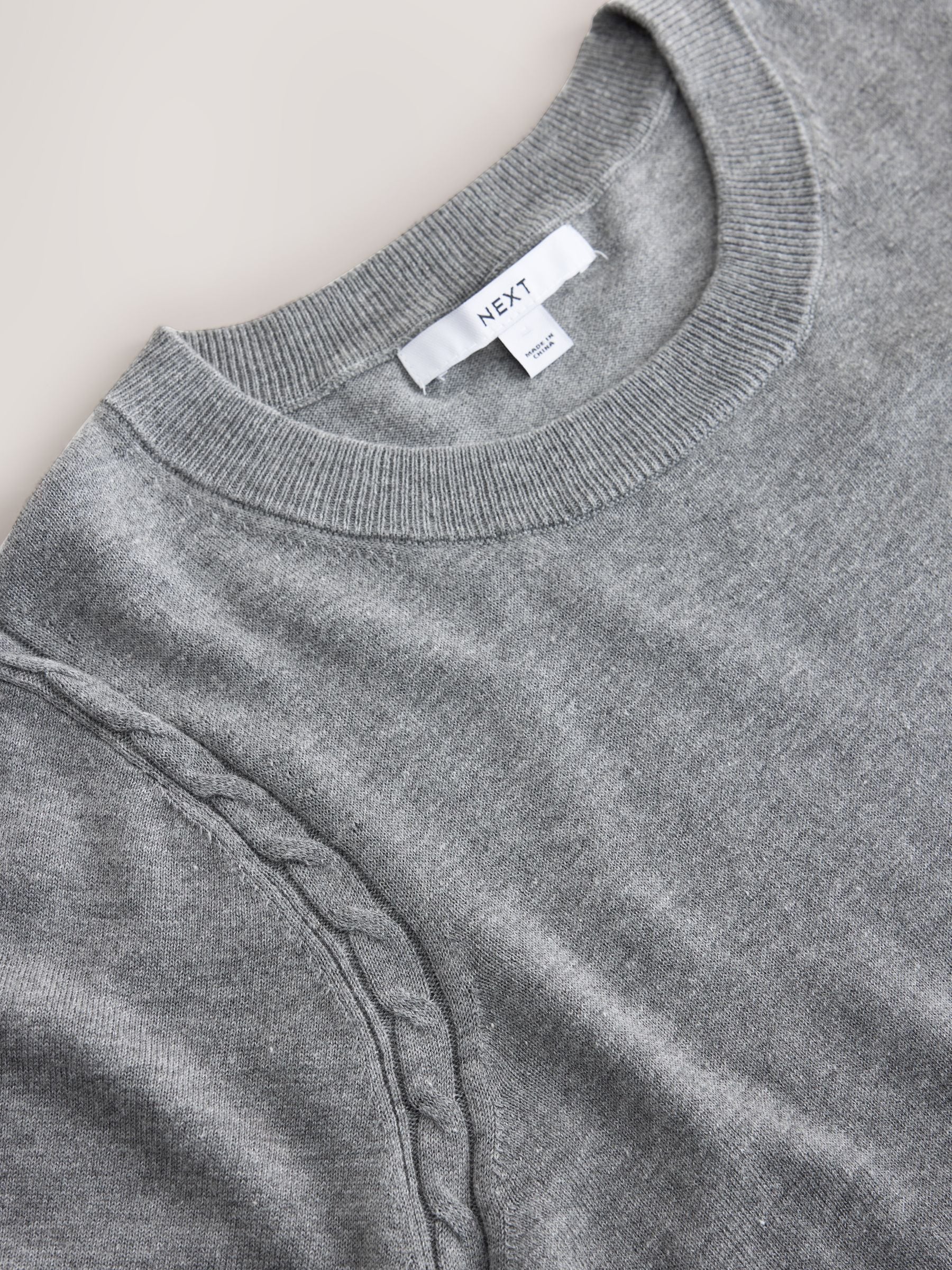 Cotton Rich Soft Touch Long Sleeve Crew Neck Jumper - Grey - Regular - SIP Still Life