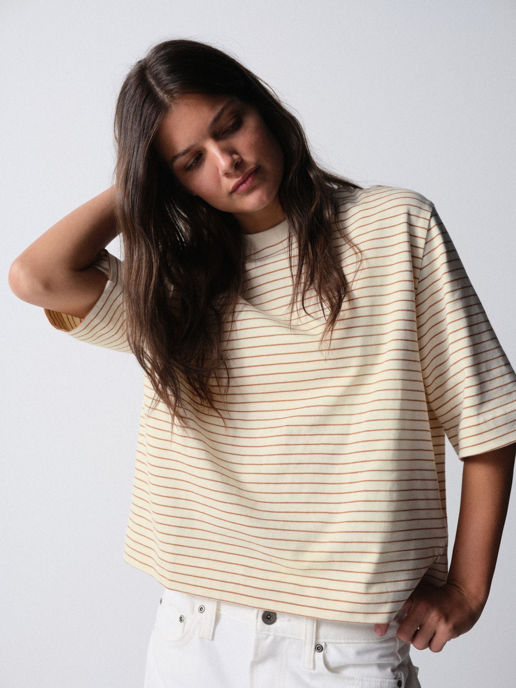 The Set 5 Pack Heavyweight Relaxed Short Sleeve T-Shirts - Navy/Brown/Stripe/White - Regular - SIP Worn
