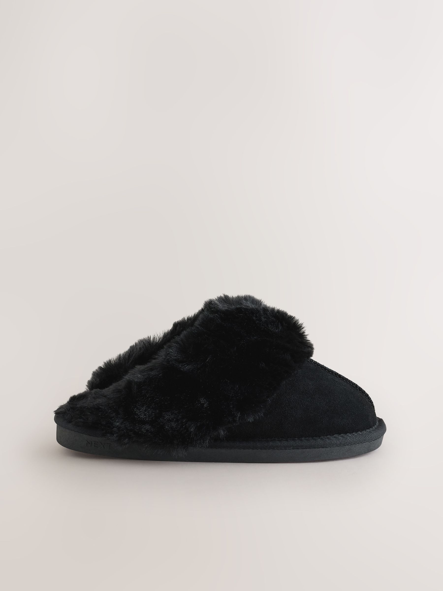 Faux Fur Lined Suede Mule Slippers - Black - Regular - SIP Still Life