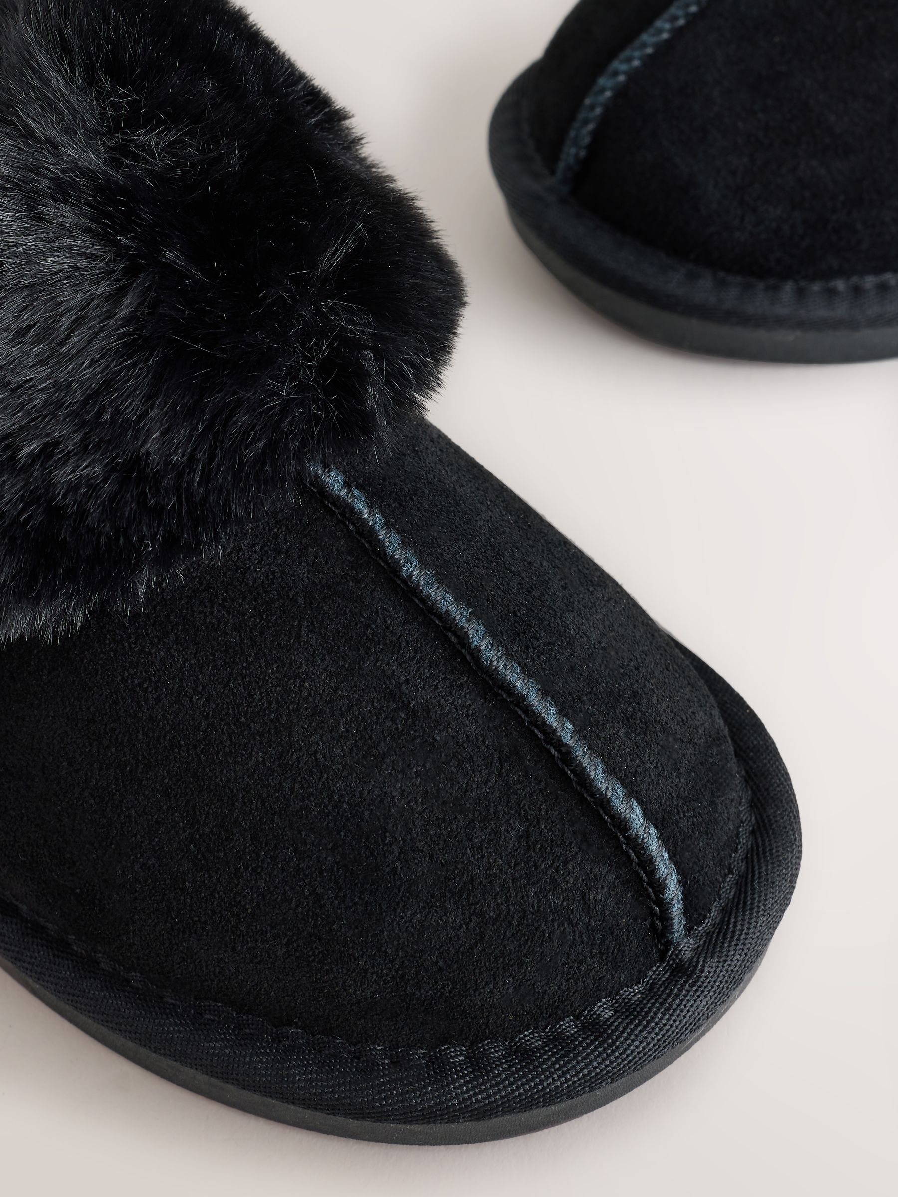 Faux Fur Lined Suede Mule Slippers - Black - Regular - SIP Still Life