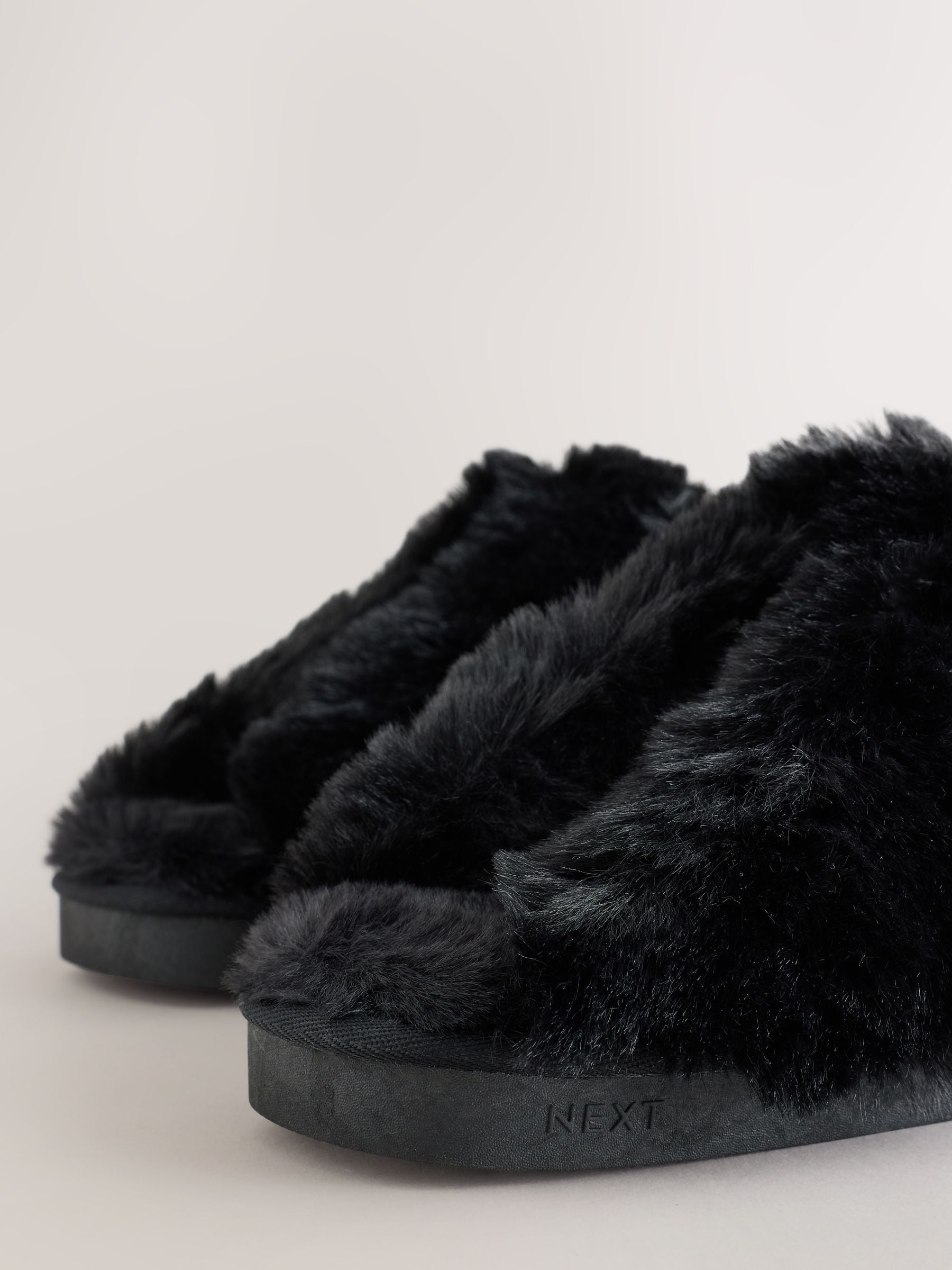 Faux Fur Lined Suede Mule Slippers - Black - Regular - SIP Still Life
