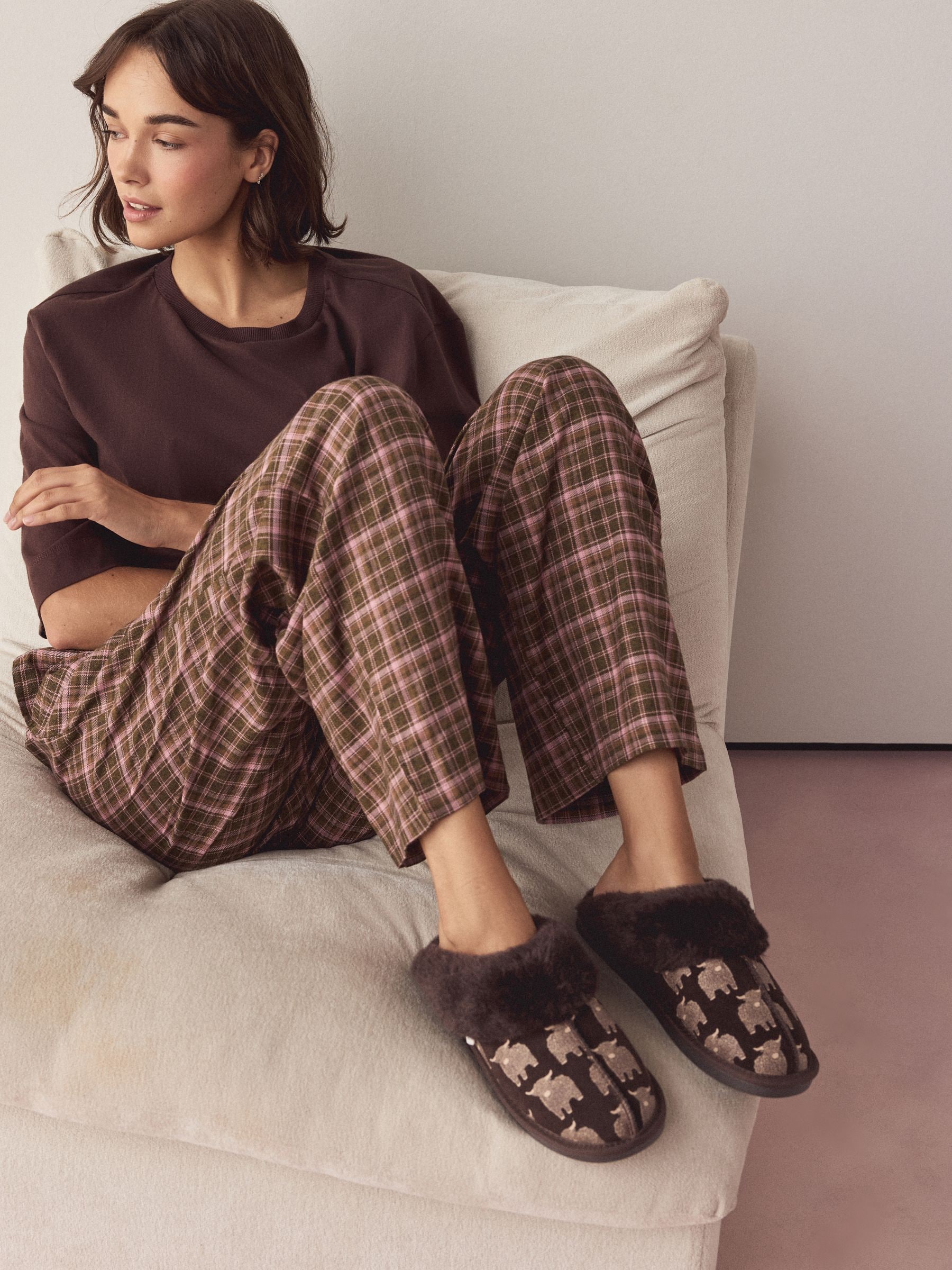 Faux Fur Lined Suede Mule Slippers - Chocolate Brown Hamish - Regular - SIP Worn
