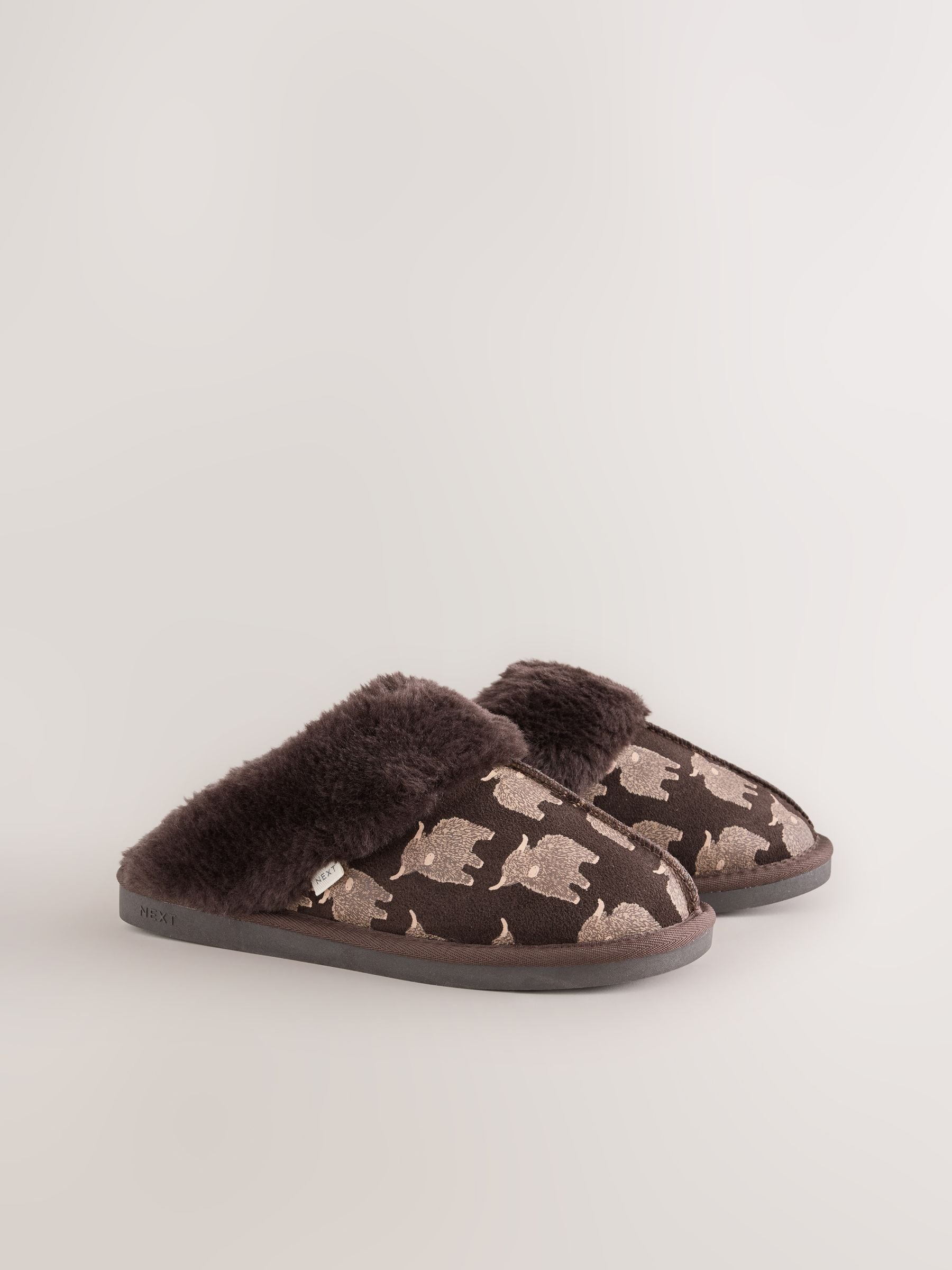 Faux Fur Lined Suede Mule Slippers - Chocolate Brown Hamish - Regular - SIP Still Life