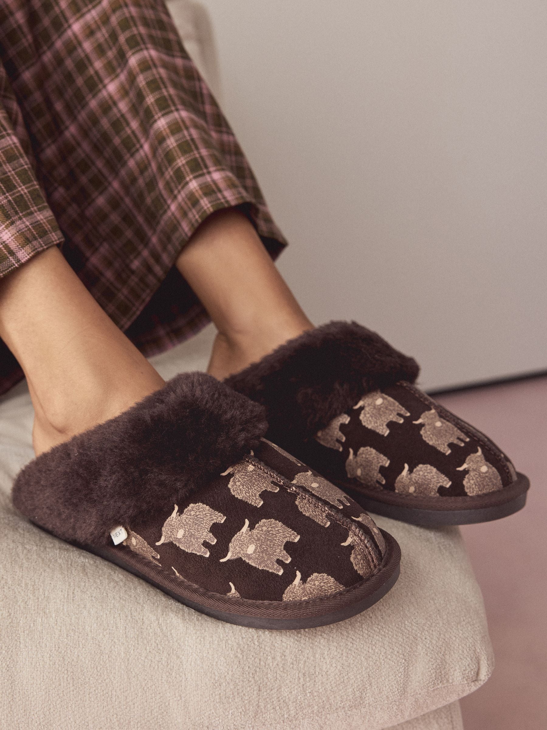 Faux Fur Lined Suede Mule Slippers - Chocolate Brown Hamish - Regular - SIP Worn