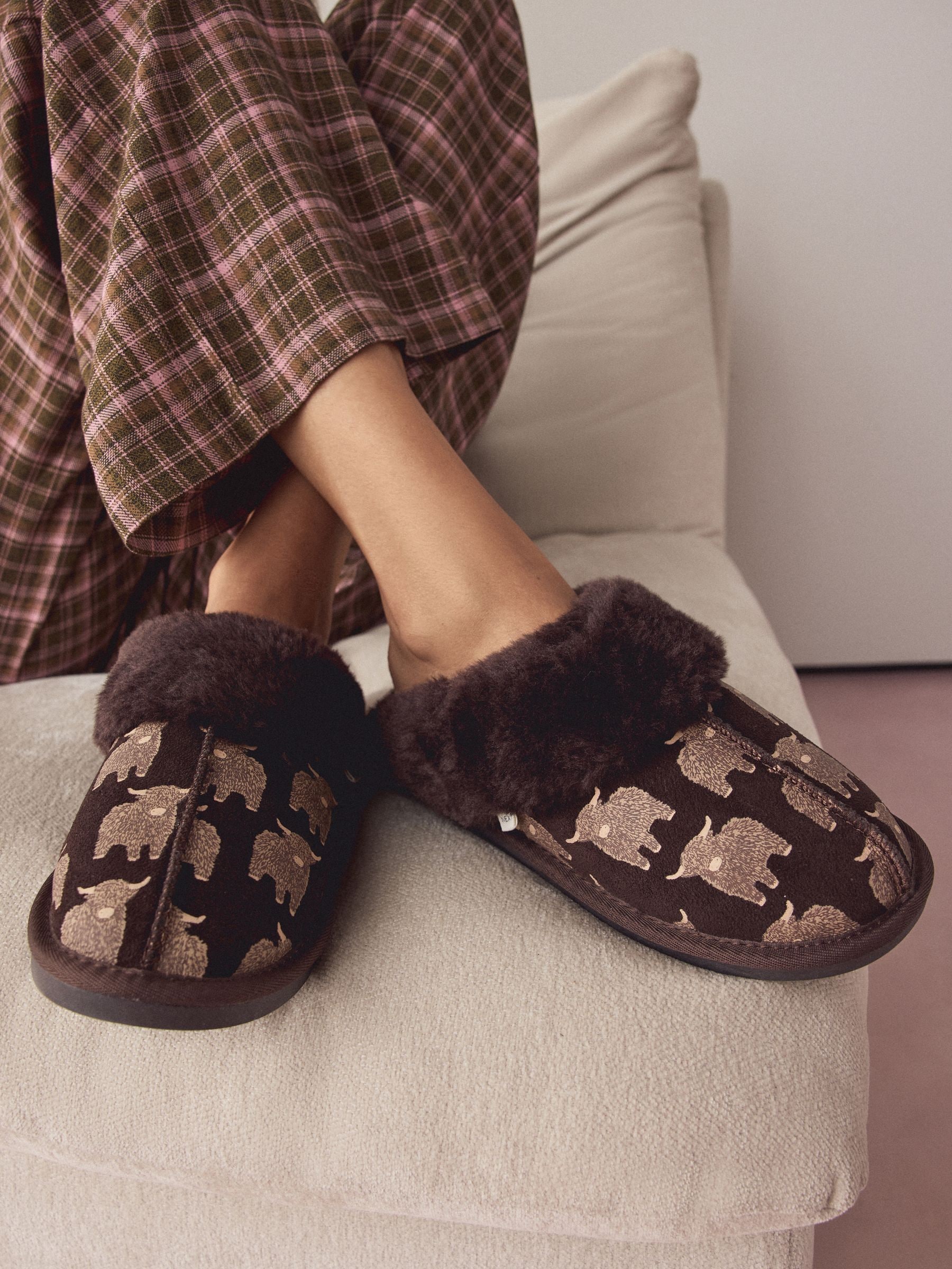 Faux Fur Lined Suede Mule Slippers - Chocolate Brown Hamish - Regular - SIP Worn