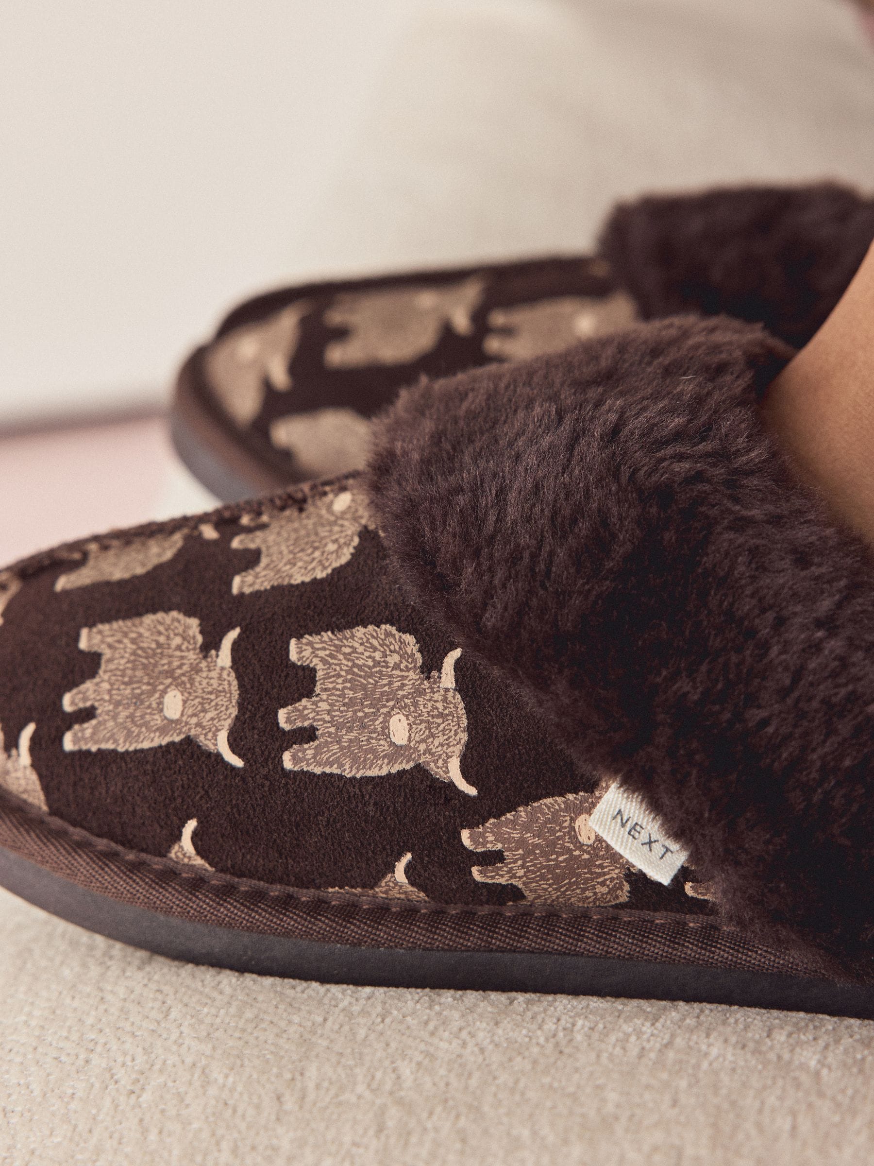 Faux Fur Lined Suede Mule Slippers - Chocolate Brown Hamish - Regular - SIP Worn