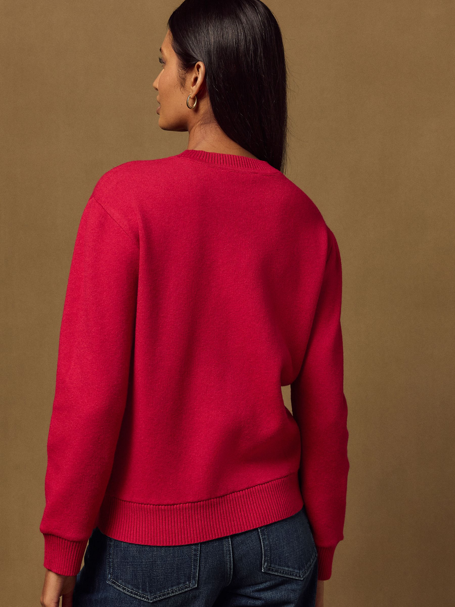Long Sleeve Crew Neck Cosy Knit Jumper - Red - Regular - Location Worn