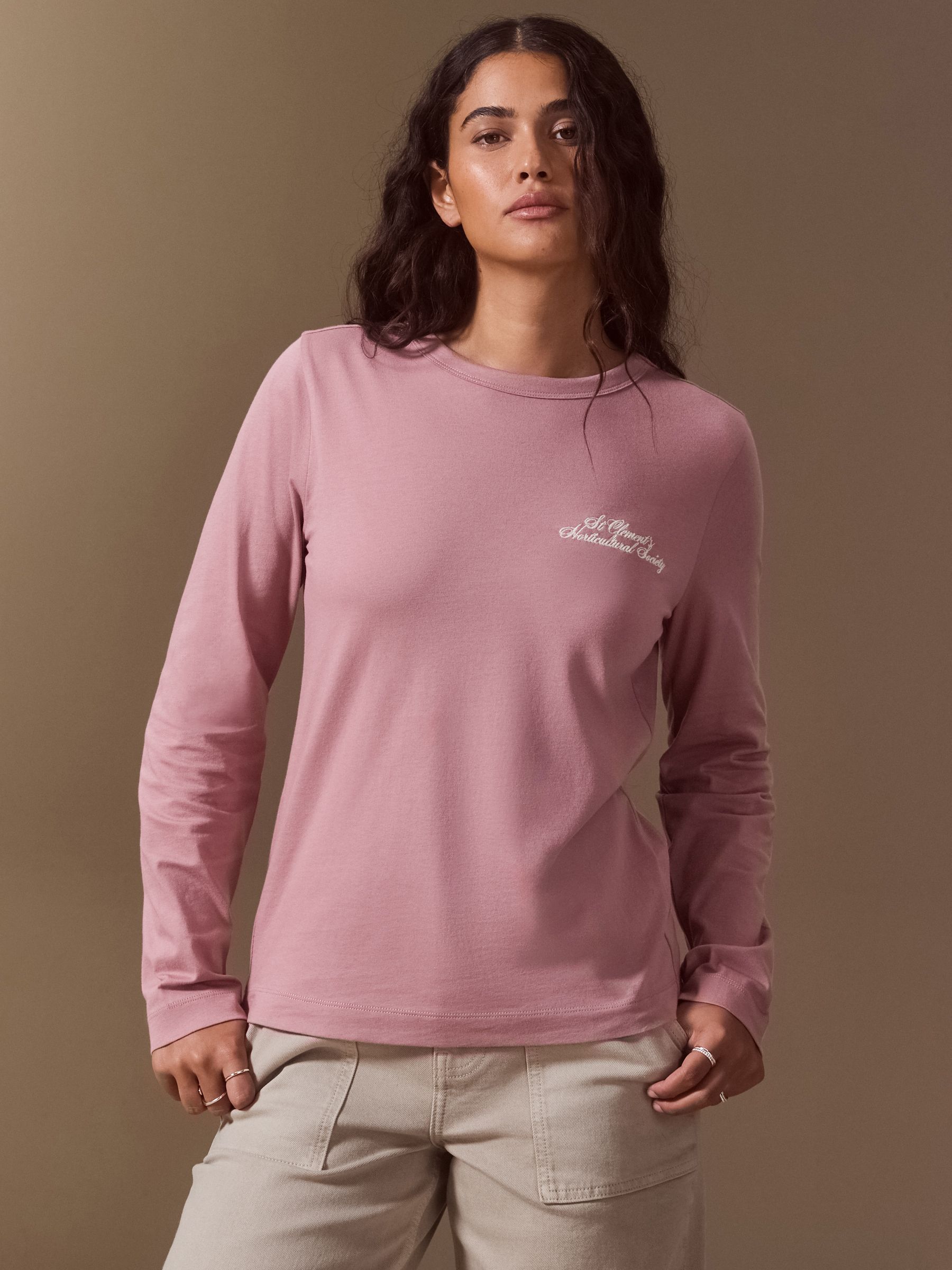 Long Sleeve Crew Neck T-Shirt - Pink - Regular - Location Worn