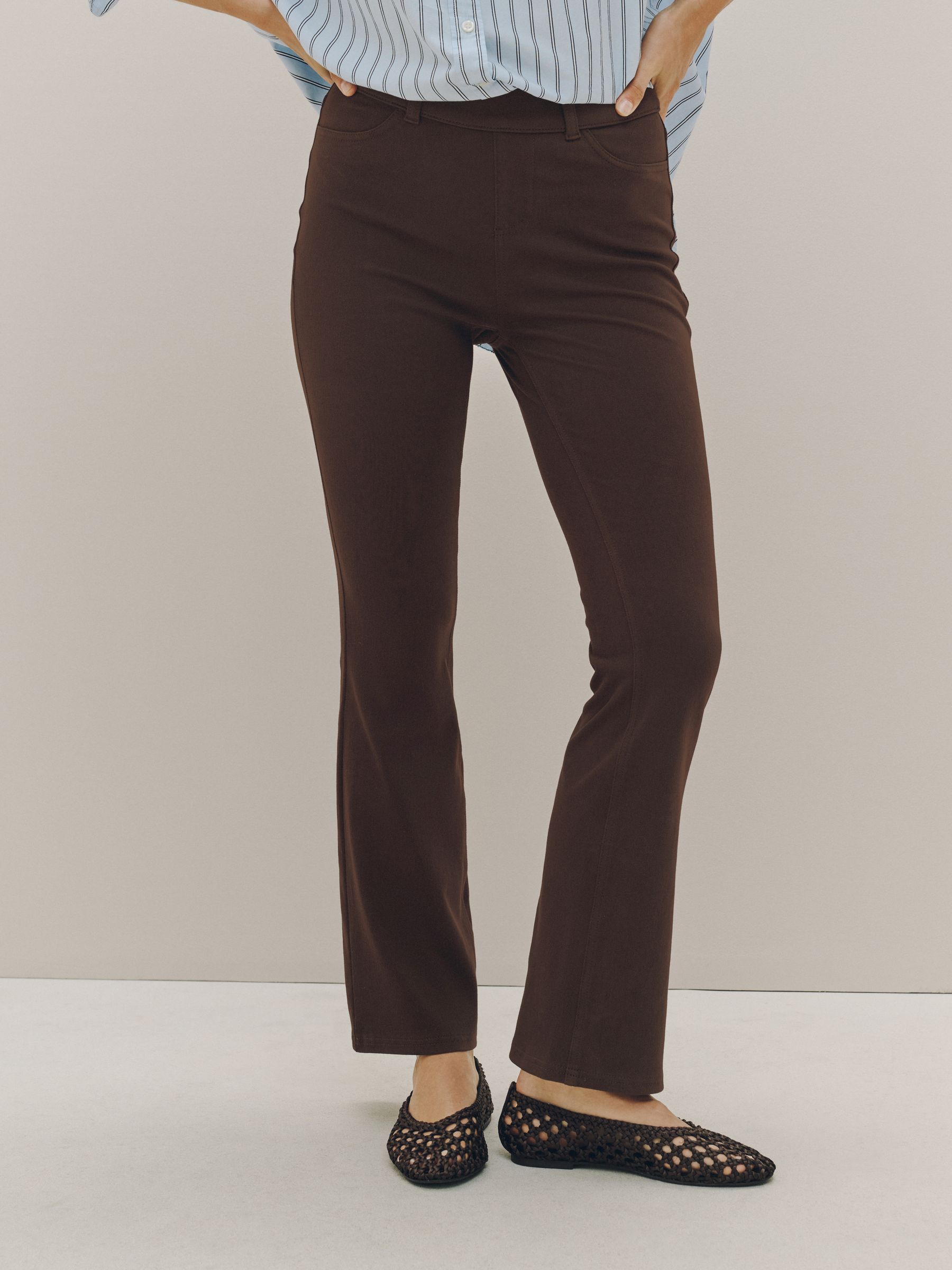 Full Length Jersey Denim Bootcut Leggings 2 Pack - Black/ Chocolate Brown - Regular - SIP Worn