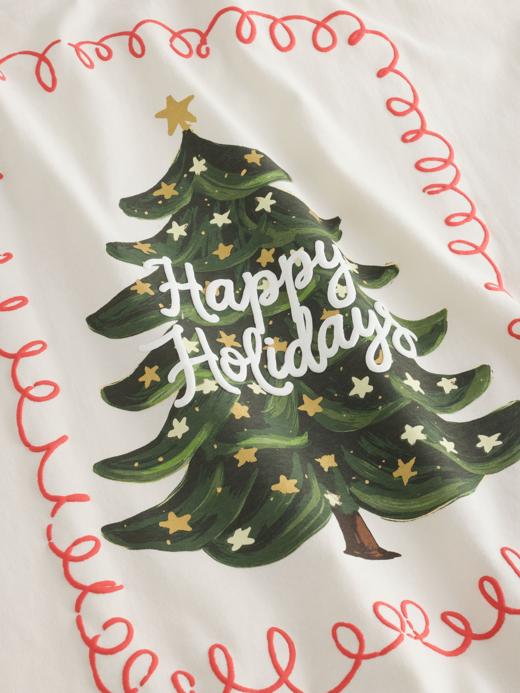 Matching Family Christmas Short Sleeve Pyjamas - Ecru Happy Holidays - Regular - SIP Still Life
