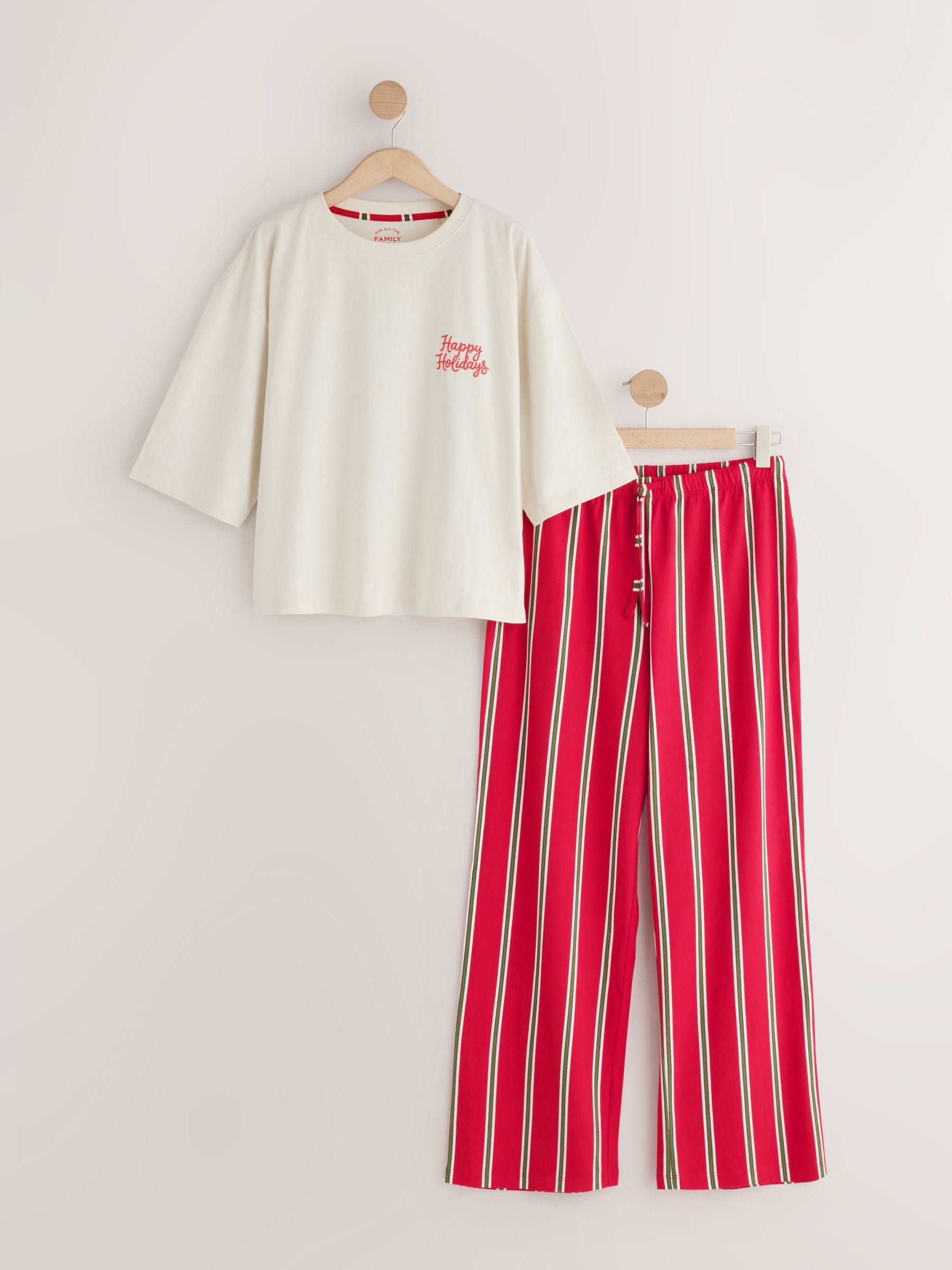 Matching Family Christmas Short Sleeve Pyjamas - Ecru Happy Holidays - Regular - SIP Still Life