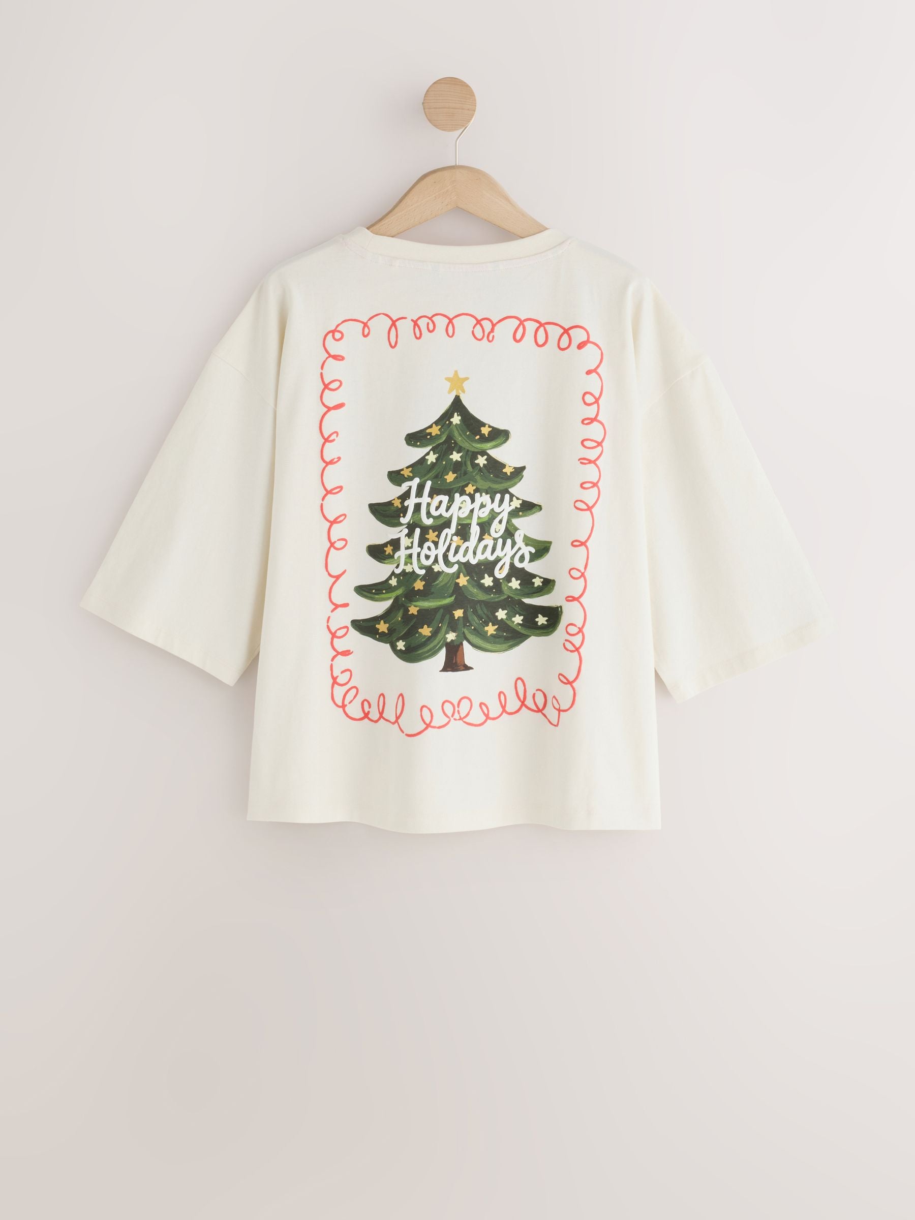 Matching Family Christmas Short Sleeve Pyjamas - Ecru Happy Holidays - Regular - SIP Still Life