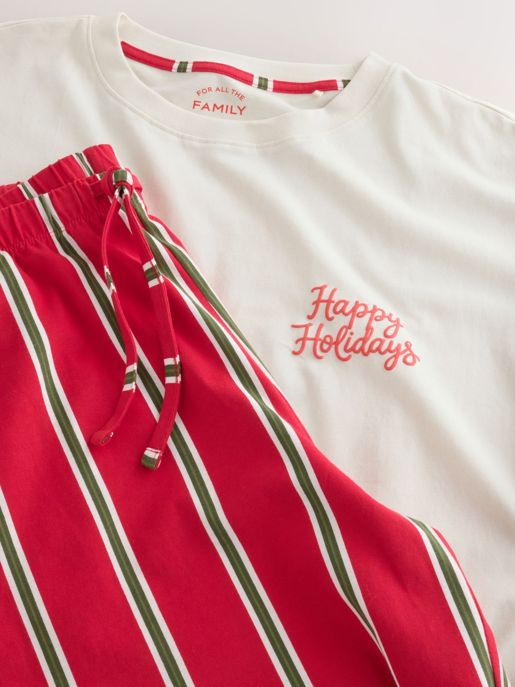 Matching Family Christmas Short Sleeve Pyjamas - Ecru Happy Holidays - Regular - SIP Still Life