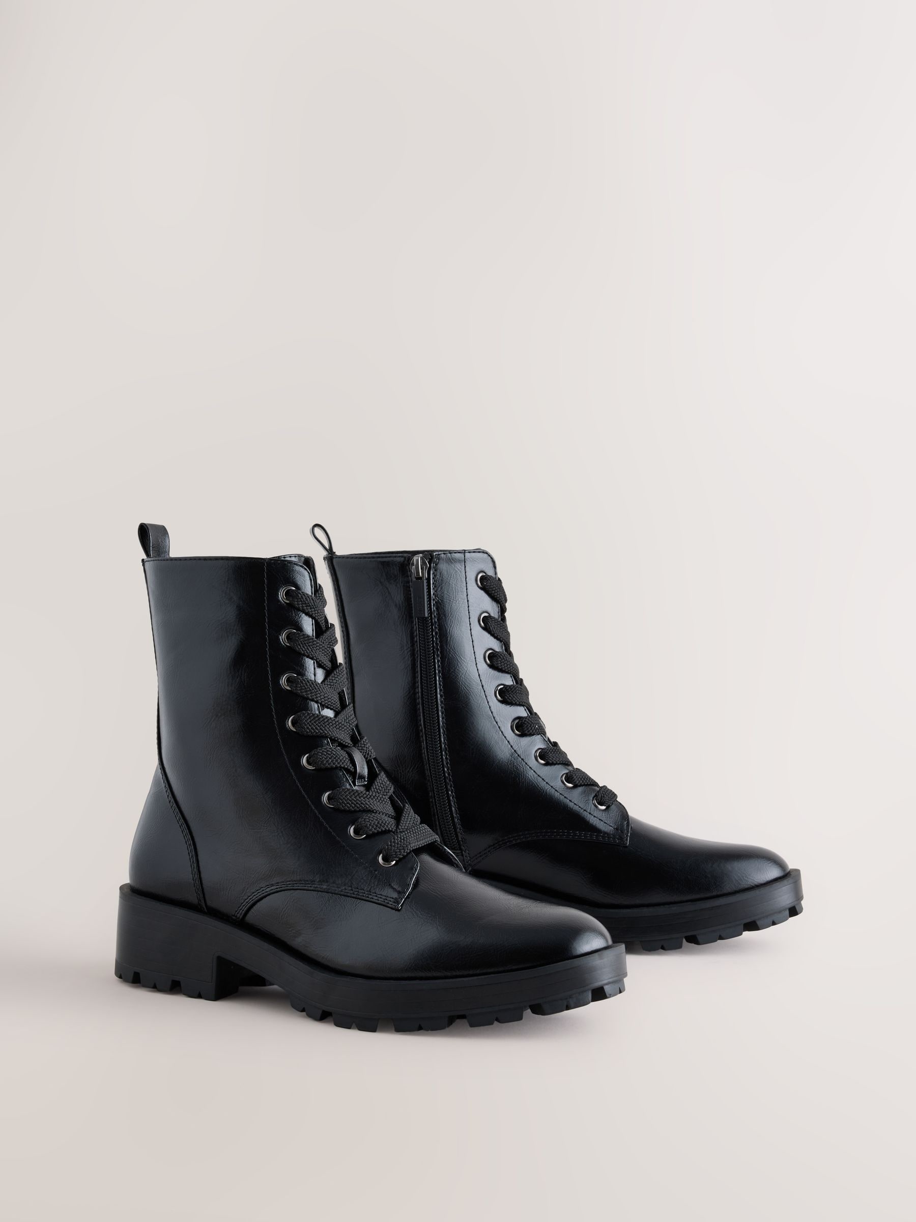 Forever Comfort® Standard/Wide Fit Cleat Casual Lace-Up Boots - Black - Regular - SIP Still Life